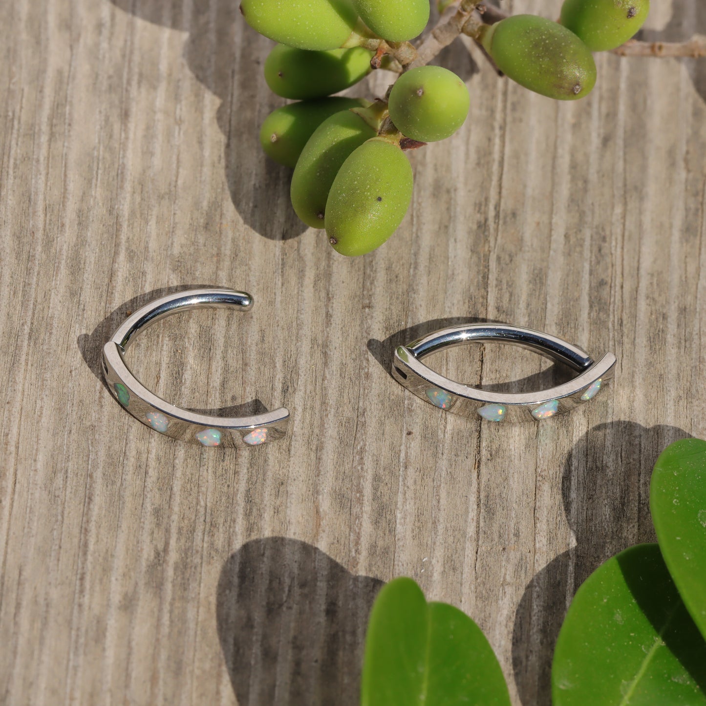 14G ASTM F136 Titanium Heart Opal Belly Button Clicker| Blue White Opal Navel Piercing Ring| Hinged Belly Ring|Navel Clicker|Curved Navel Barbell 1.6*10/12mm Miss Vivi Jewelry