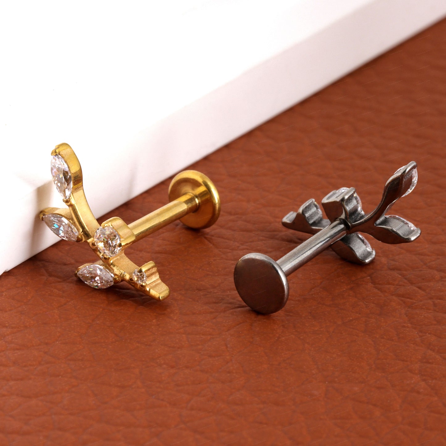 F-136 Titanium Branch Stud Earring, 1.2*6/8mm, Internally Threaded Stud, Flat Back Earring, Cartilage Stud, Tragus Stud, Gift Packaged