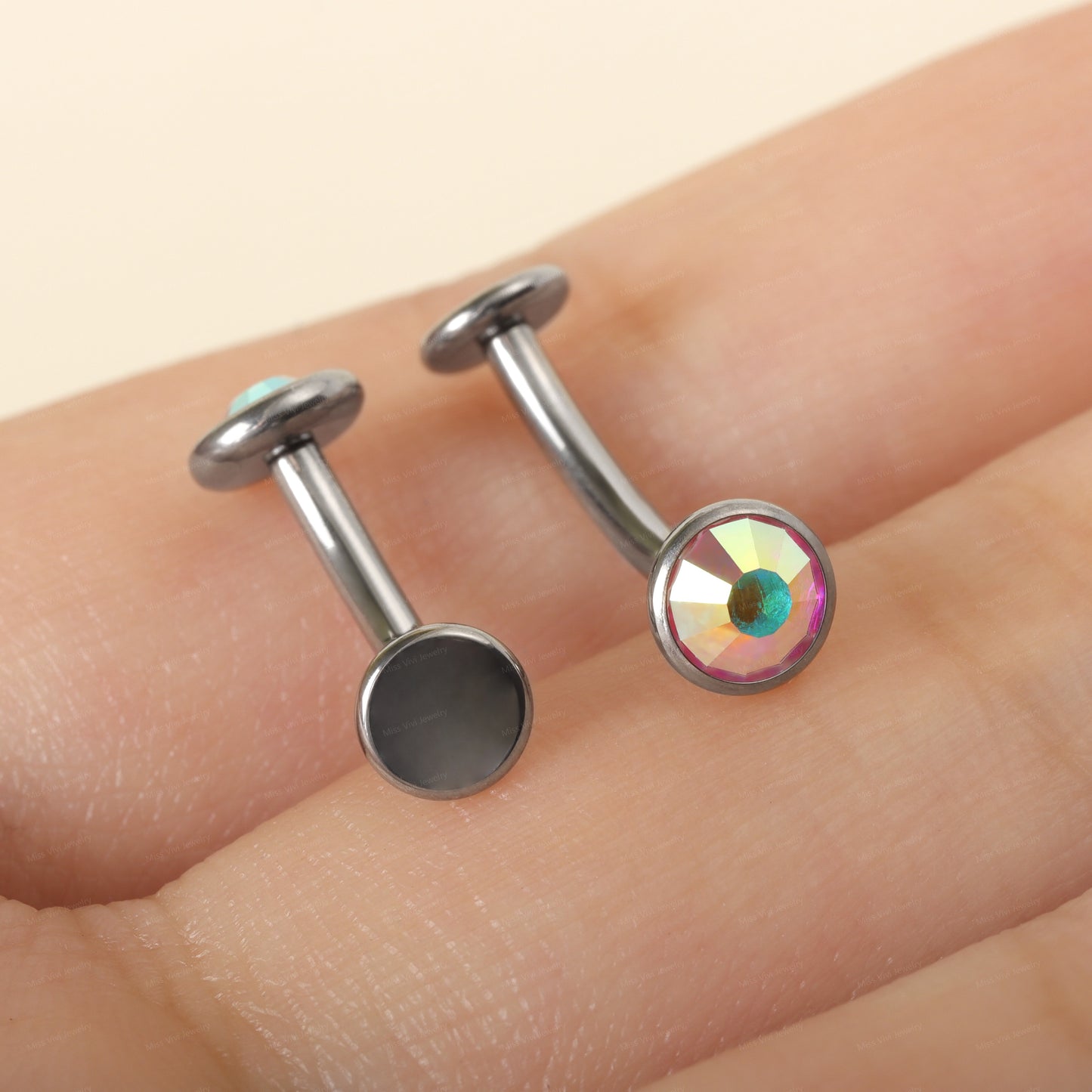 14G F136 Titanium Iridescent CZ Fat Floating Belly Ring| Internally Threading Belly Bar| AB CZ Belly Button Ring| Navel Ring 6/8/10/12/14mm Miss Vivi Jewelry