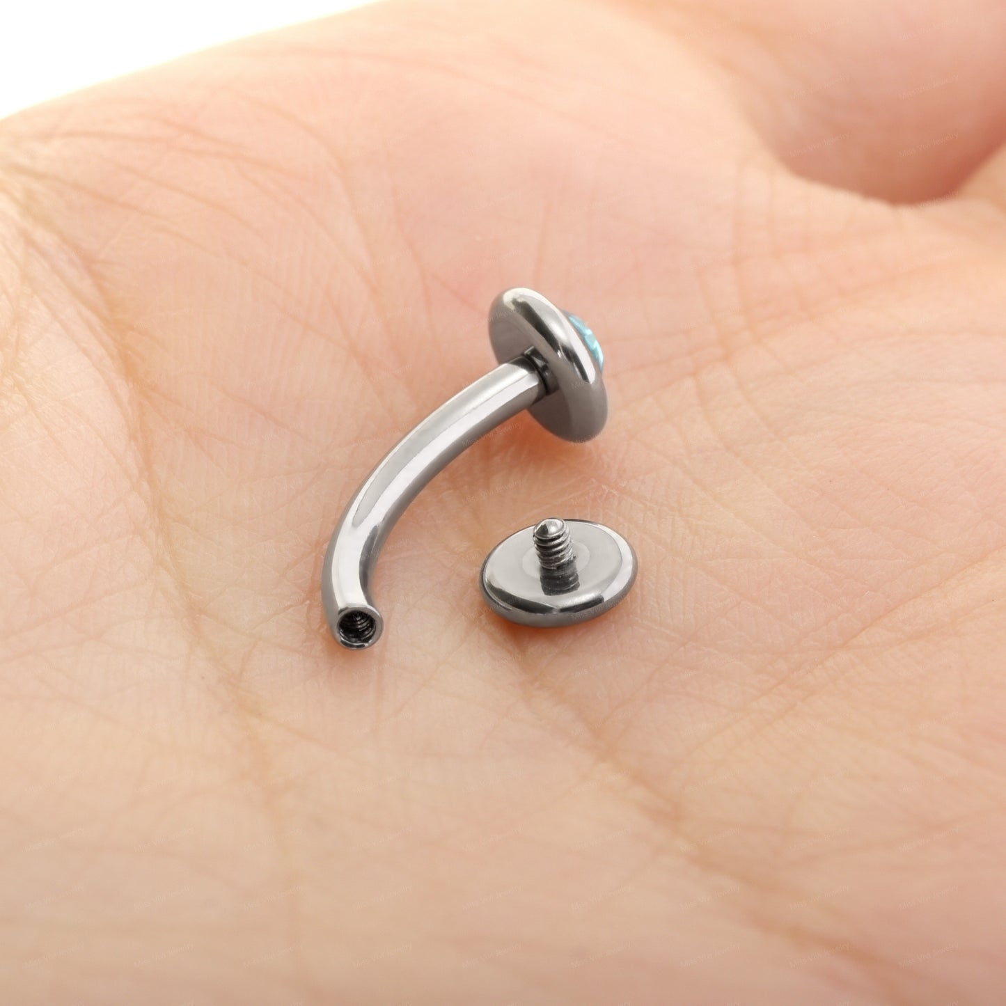 14G F136 Titanium Blue CZ Fat Floating Belly Ring| Internally Threading Belly Bar| Blue CZ Belly Button Ring| Navel Ring 6/8/10/12/14mm Miss Vivi Jewelry