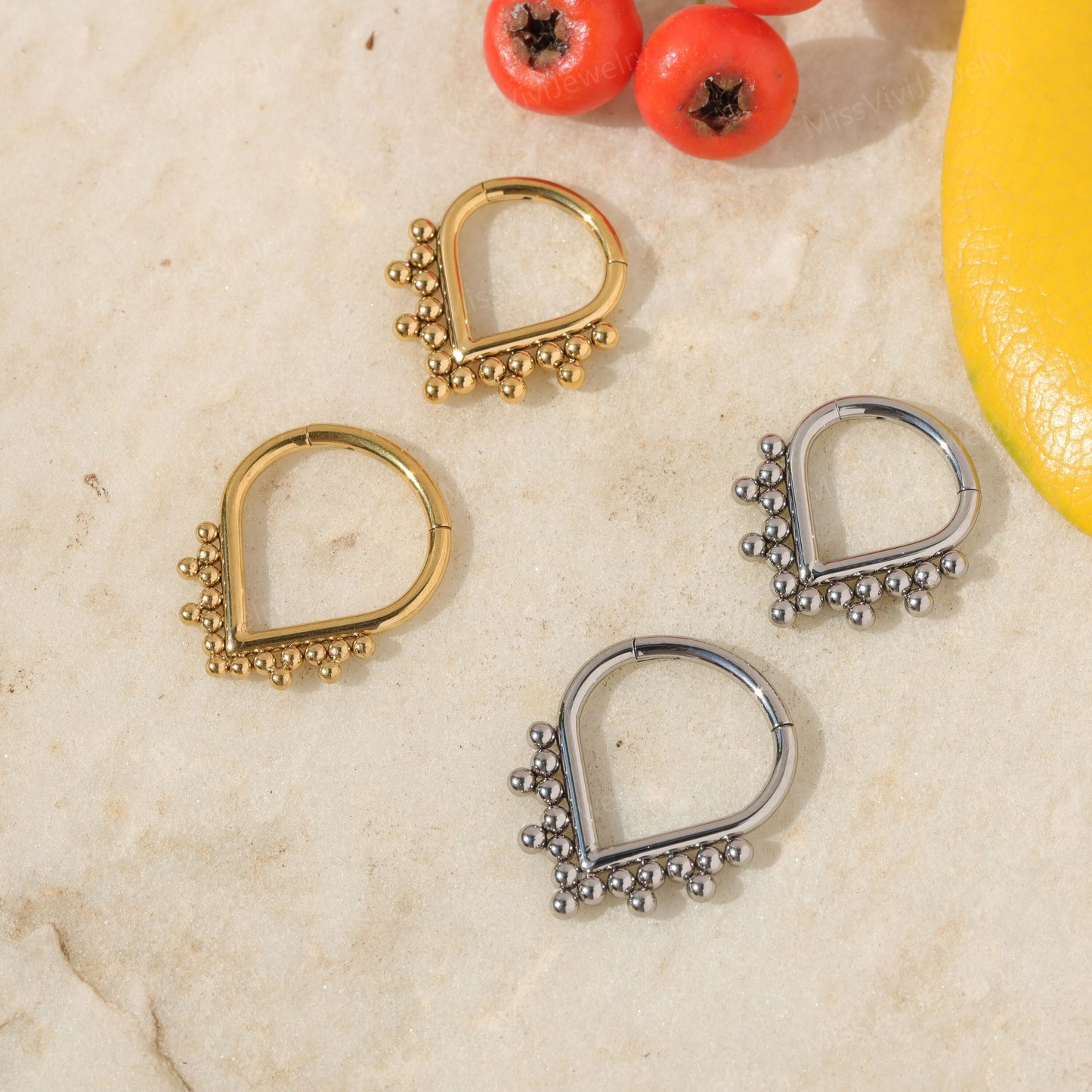 16G ASTM F136 Titanium Septum Hoop Clicker/ Septum Ring 8mm/ Chevron Septum/ Hinged Septum Hoop/Septum Piercing Jewelry/V-shape Septum Ring Miss Vivi Jewelry