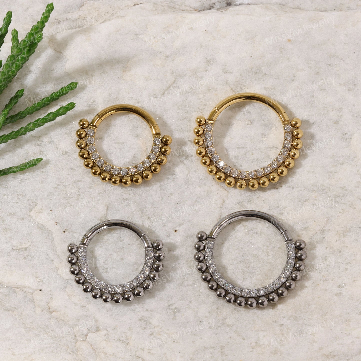 16G G23 Titanium Micro Metal&CZ Beaded Septum Ring/ Facing Crystal Septum Clicker/ Hinged Septum Ring/ Septum Hoop Titanium/ 1.2*8/10mm Miss Vivi Jewelry