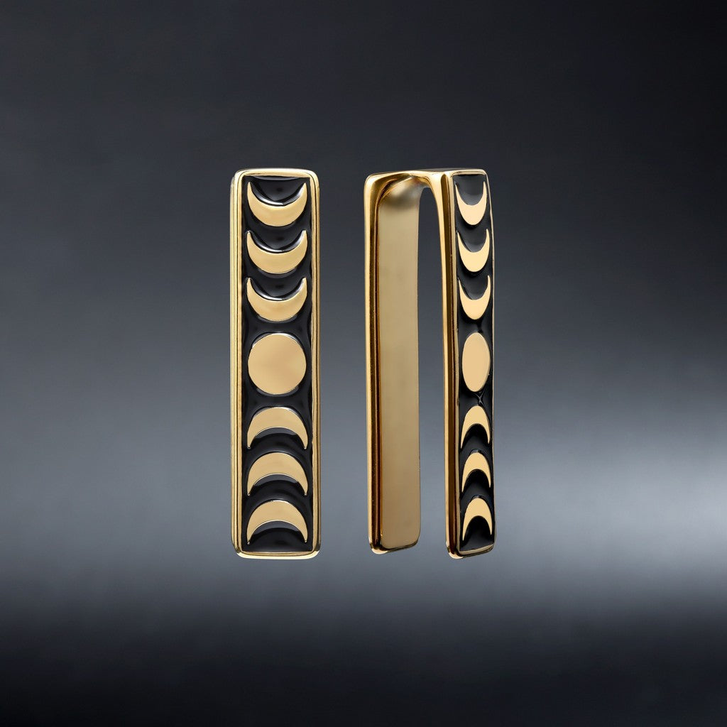 Steel Moon Phase Ear Weights / High-Quality Ear Hanger/ 0 Gauge Ear Weight Golden/ Ear Stretched Jewelry/ Weighted Dangle 7mm/ Lobe Weights