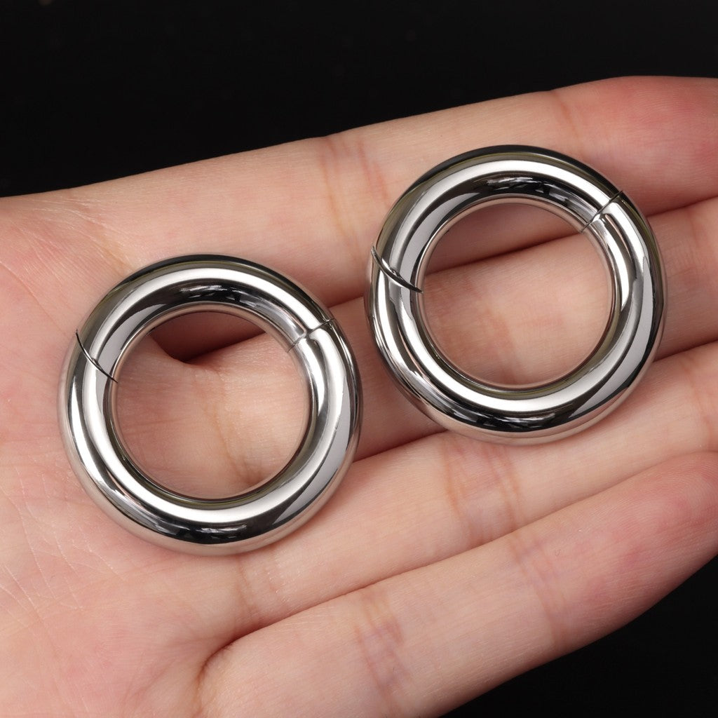 Golden Ear Weights Hangers with Easy Clasp/ Heavy Earrings for 2G 6mm Stretchered Earlobe/ Steel Plug Earrings/ Ear Gauge Weights Circle