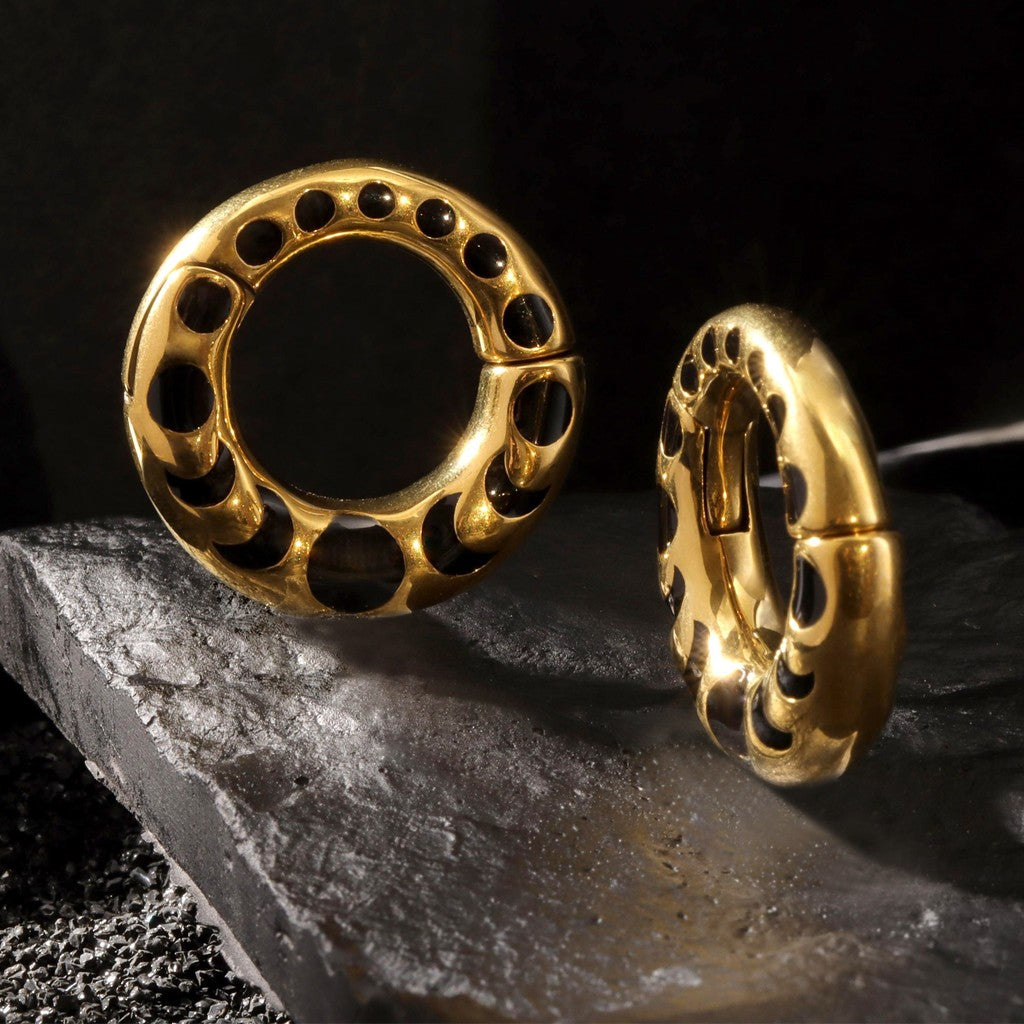 Silvery Ear Weights Hangers for Stretched Ear/ Moon Phases Ear Weights Hoop with Magnetic Lock/ 316L Steel Ear Hangers/ 2Gauge Circle Weights