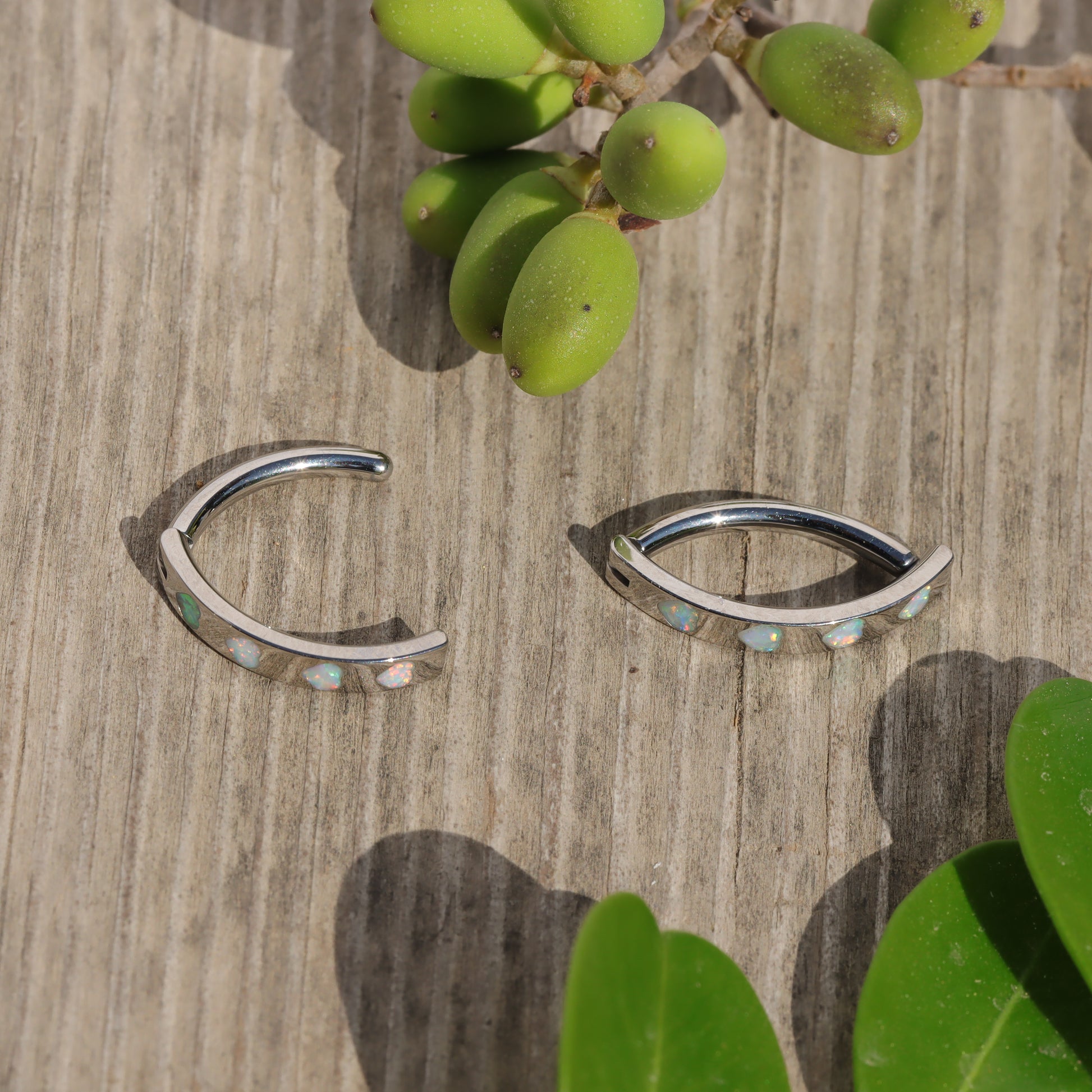 14G ASTM F136 Titanium Heart Opal Belly Button Clicker| Blue White Opal Navel Piercing Ring| Hinged Belly Ring|Navel Clicker|Curved Navel Barbell 1.6*10/12mm Miss Vivi Jewelry