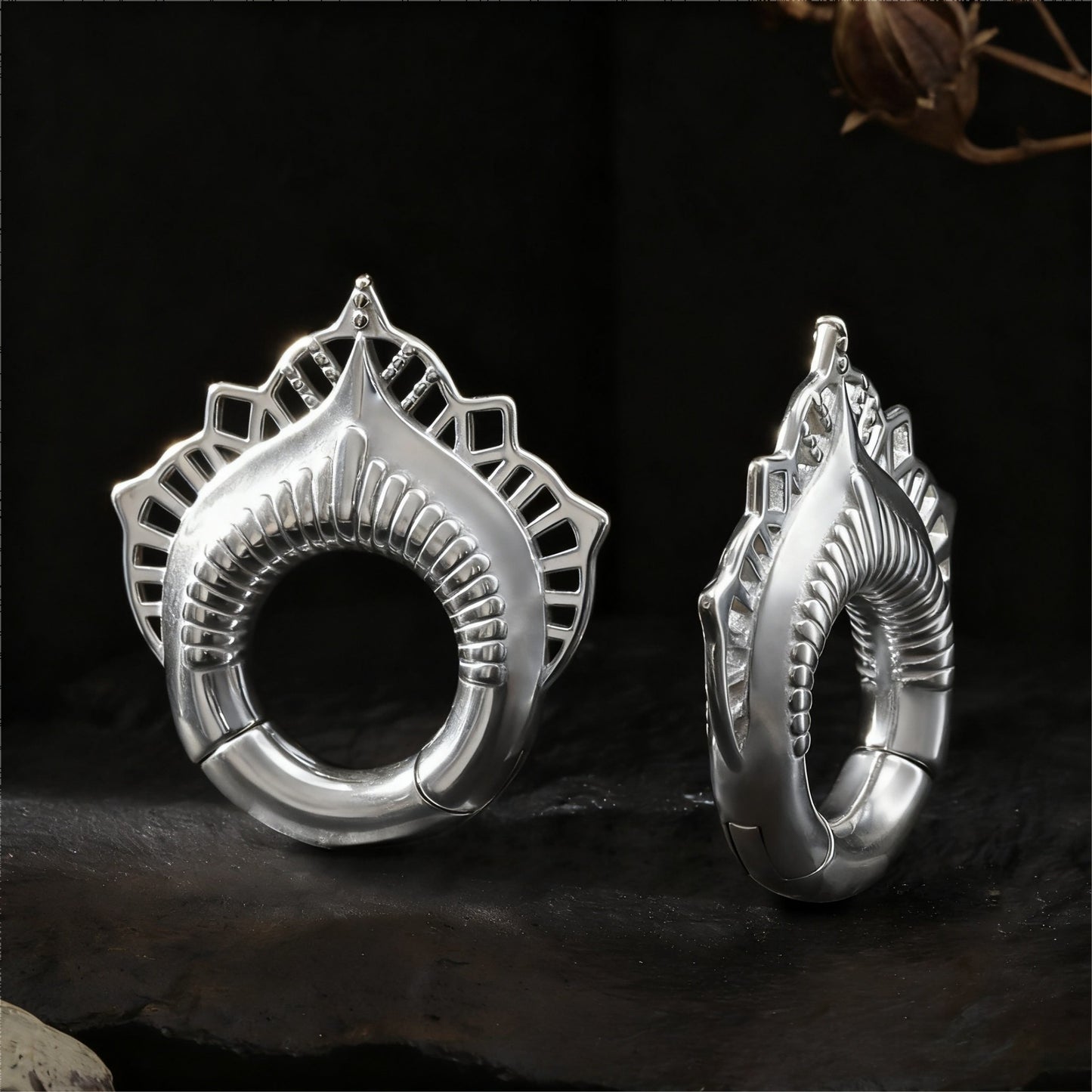Silvery Lace Flower lobe weights/ Hinged Gauge Ring/ 2G Ear Gauges/ Ear Lobe stretching 6mm/ Gift Packaged Ear Weights