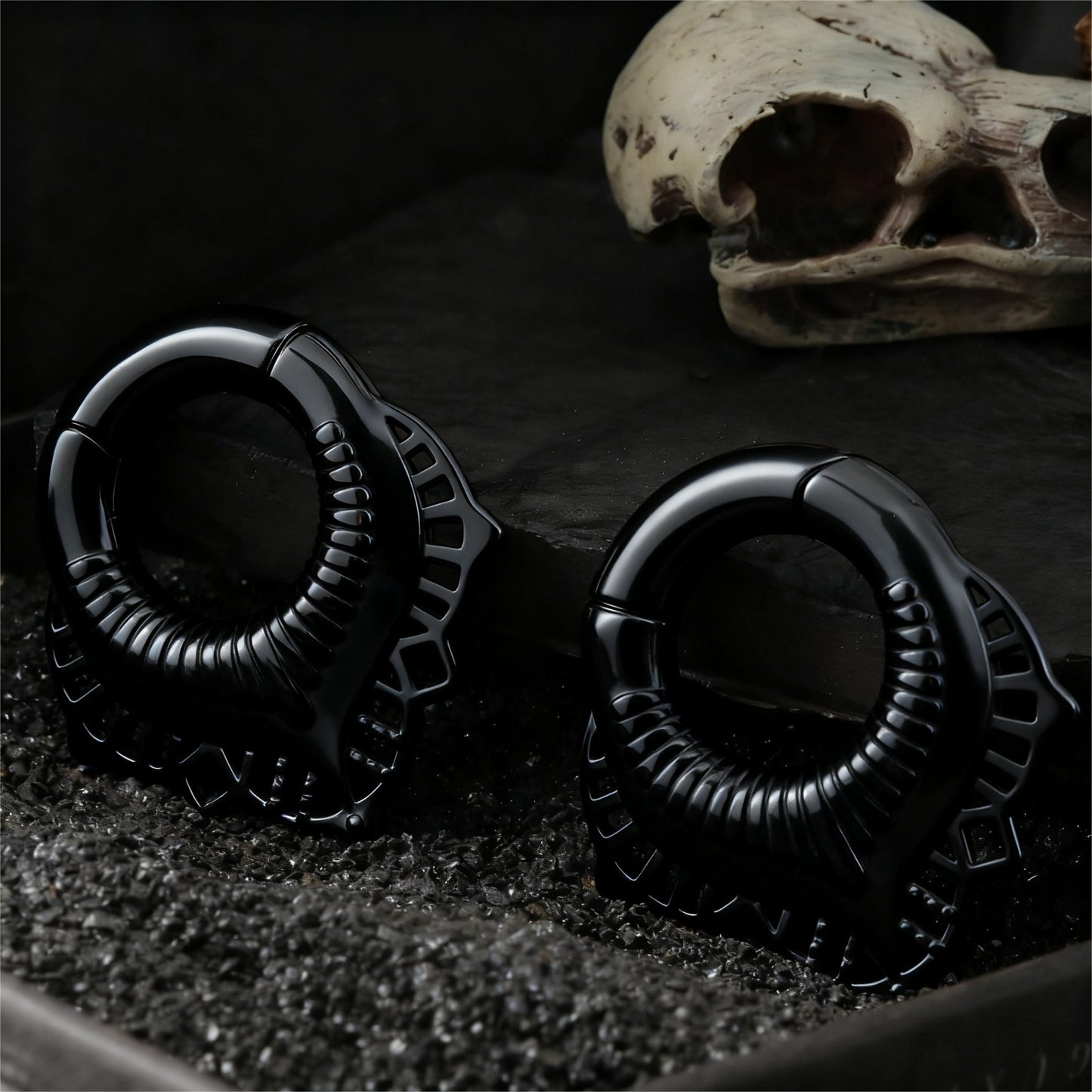 Black Lace Flower lobe weights/ Hinged Gauge Ring/ 2G Ear Gauges/ Ear Lobe stretching 6mm/ Gift Packaged Ear Weights