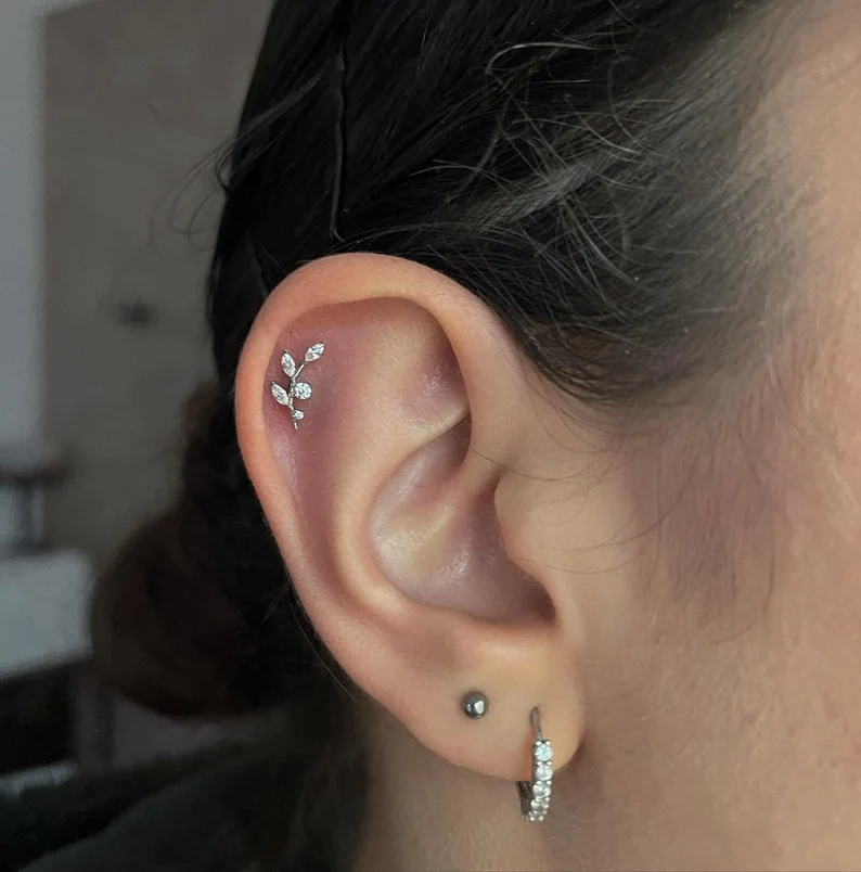 F-136 Titanium Branch Stud Earring, 1.2*6/8mm, Internally Threaded Stud, Flat Back Earring, Cartilage Stud, Tragus Stud, Gift Packaged