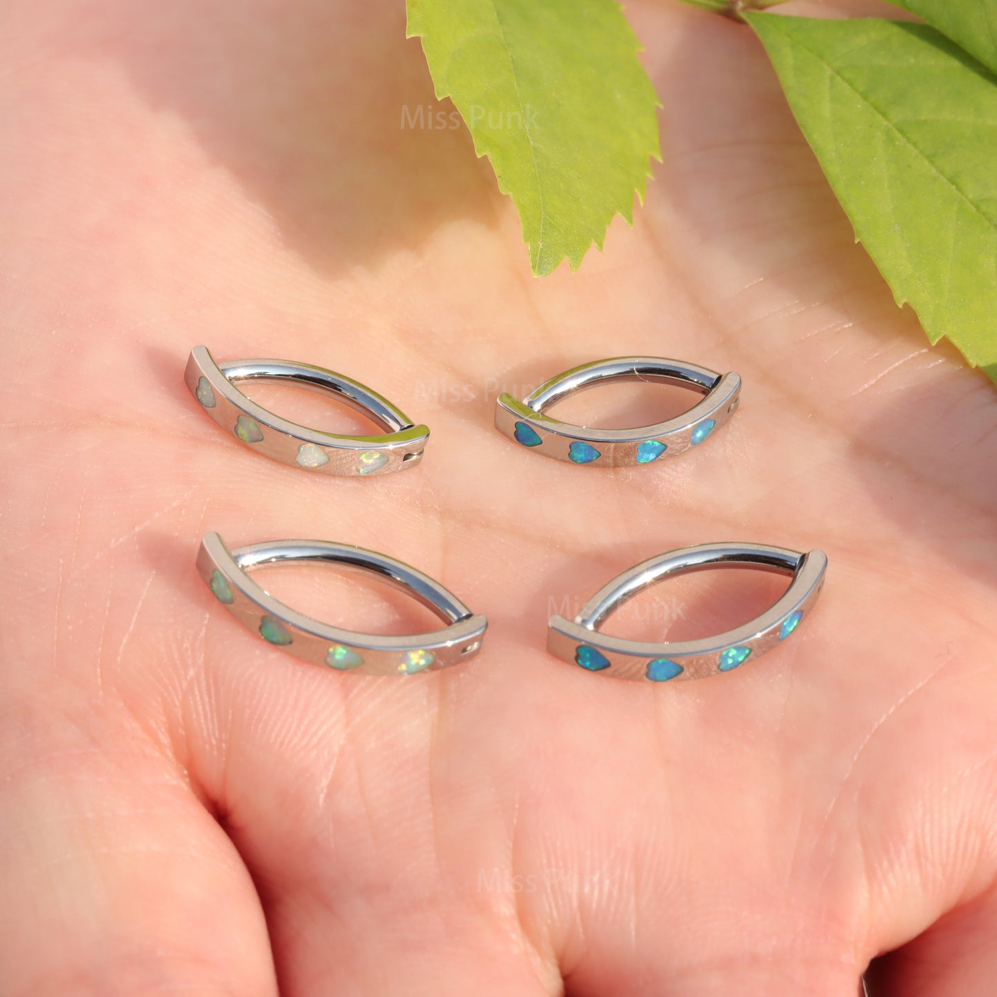 14G ASTM F136 Titanium Heart Opal Belly Button Clicker| Blue White Opal Navel Piercing Ring| Hinged Belly Ring|Navel Clicker|Curved Navel Barbell 1.6*10/12mm Miss Vivi Jewelry