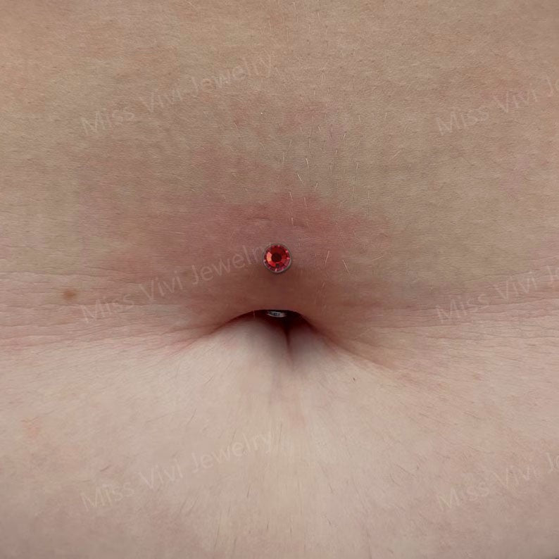 14G  F136 Titanium Red CZ Fat Floating Belly Ring| Internally Threading Belly Bar| Red CZ Belly Button Ring| Navel Ring 6/8/10/12/14mm Miss Vivi Jewelry