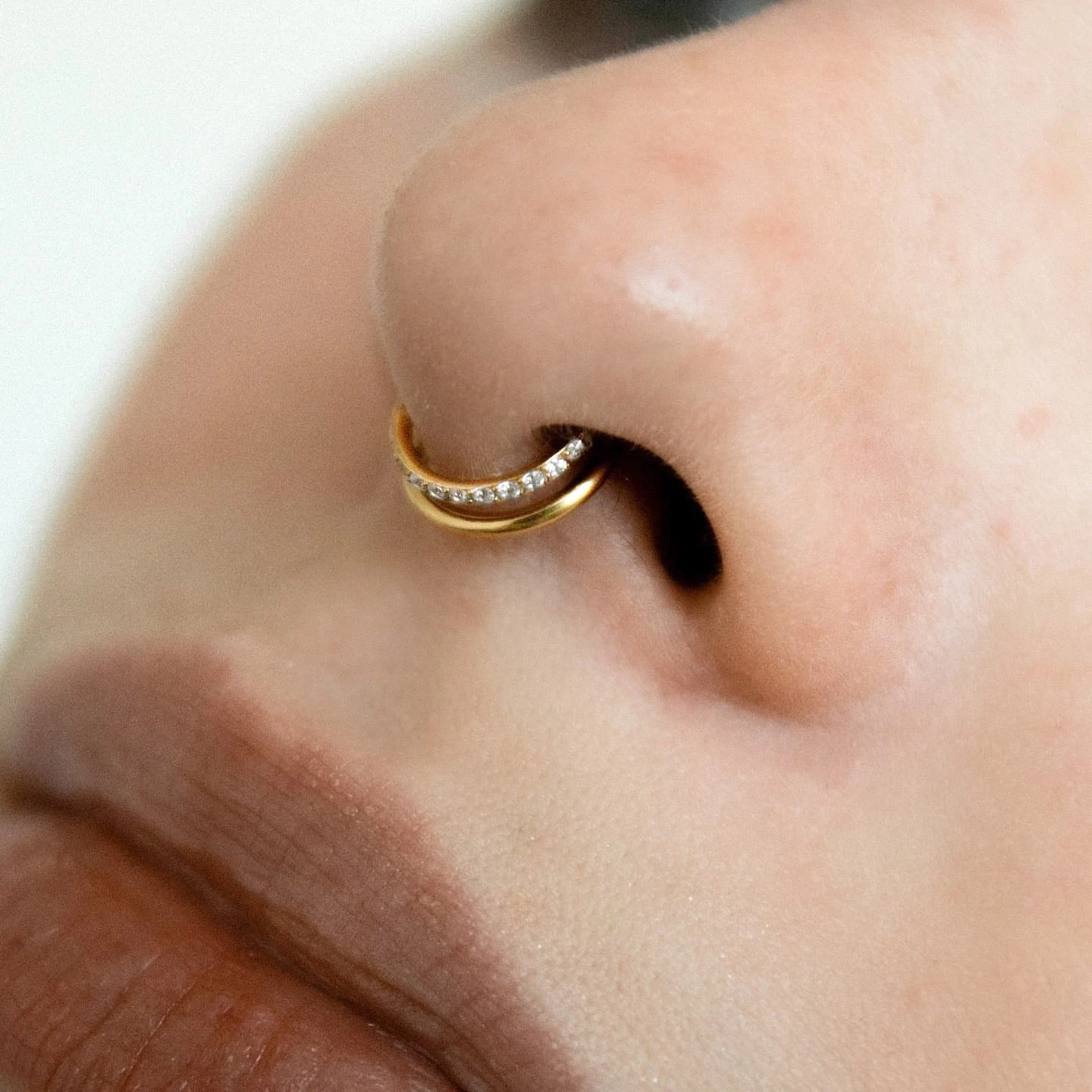 16G Titanium Double Line CZ Septum Ring/ Hinged Segment Design/ Daily Wear Nose Ring/ Gift Packaging