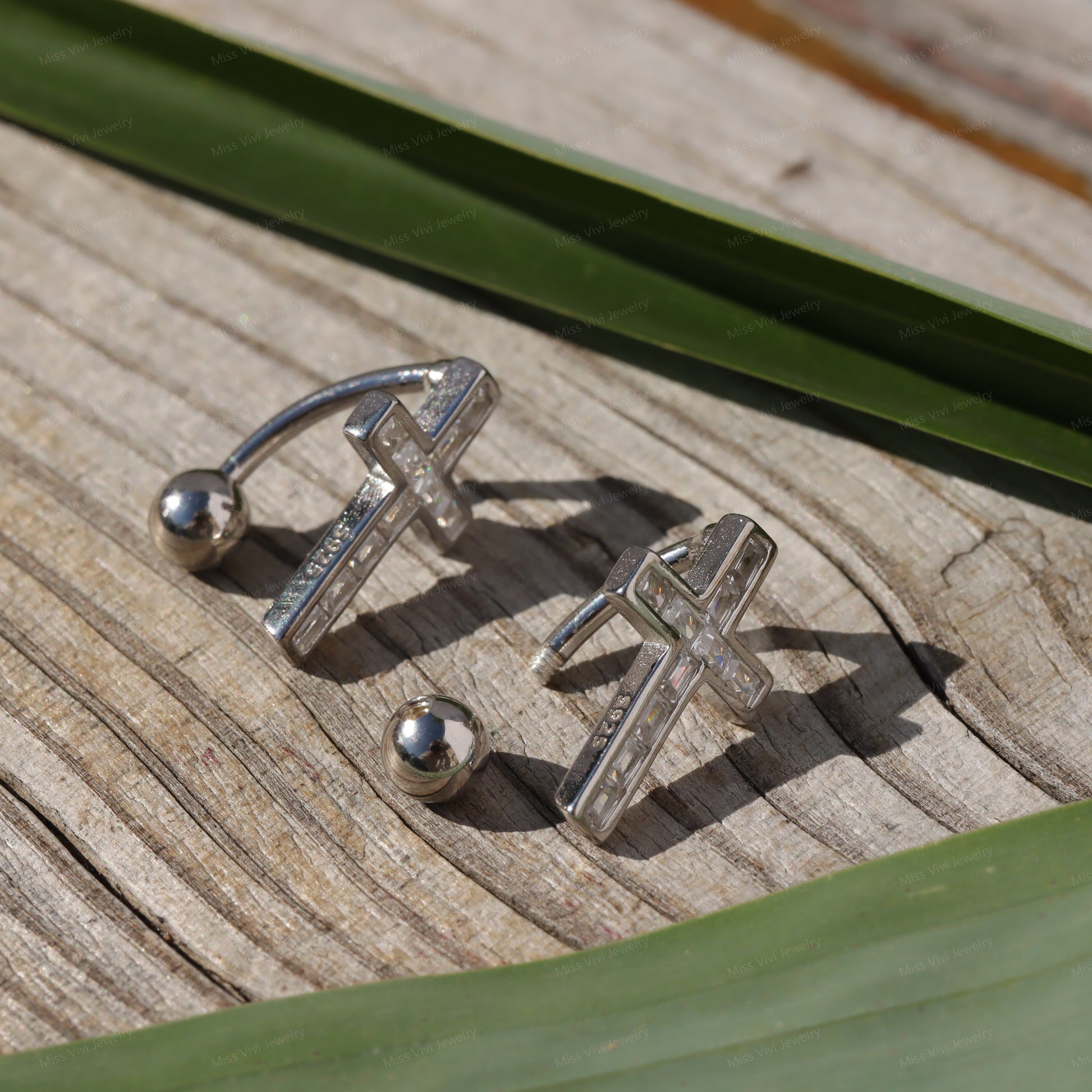 14G Cross Sterling Silver Belly Button Ring/ Belly Button Jewelry/ Silver Navel Belly Bar/ BellyJewelry/Never Getting Green  1.6*6/8/10/12mm Miss Vivi Jewelry