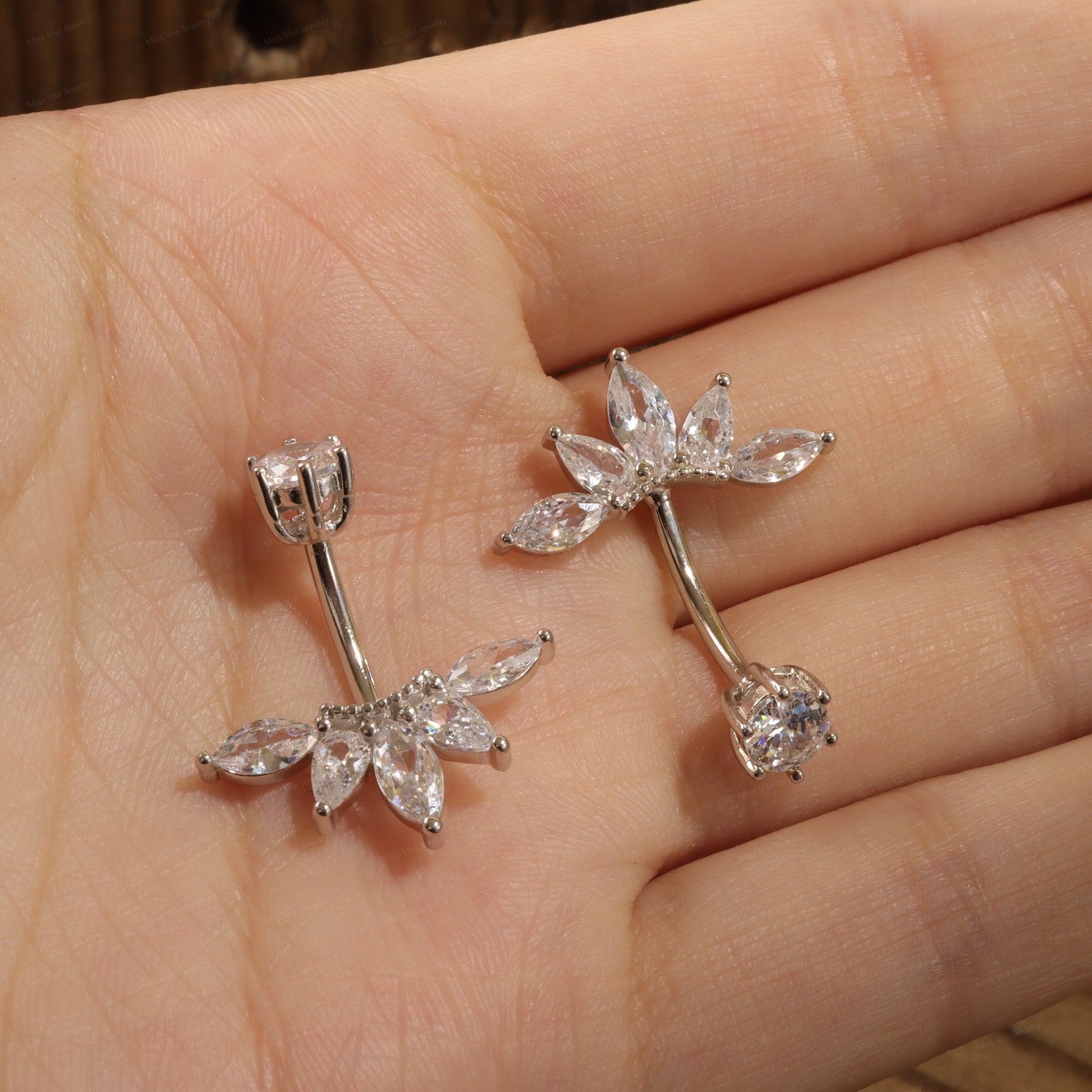 14G Sterling Silver CZ Belly Button Ring| Horse Eye Shaped CZ Belly ring| Waterproof Belly Bar| Fresh piercing navel jewelry 1.6*6/8/10/12mm Miss Vivi Jewelry