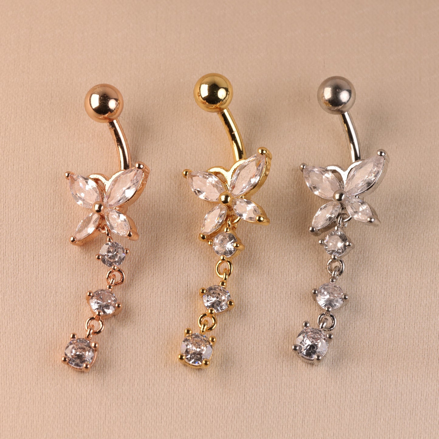 14G Surgical Steel Cystal Butterfly Belly Rings/ Zircon Dangle Navel Ring/ Butterfly Belly Piercing/ Belly Button Bar/ CZ Butterfly Jewelry Miss Vivi Jewelry