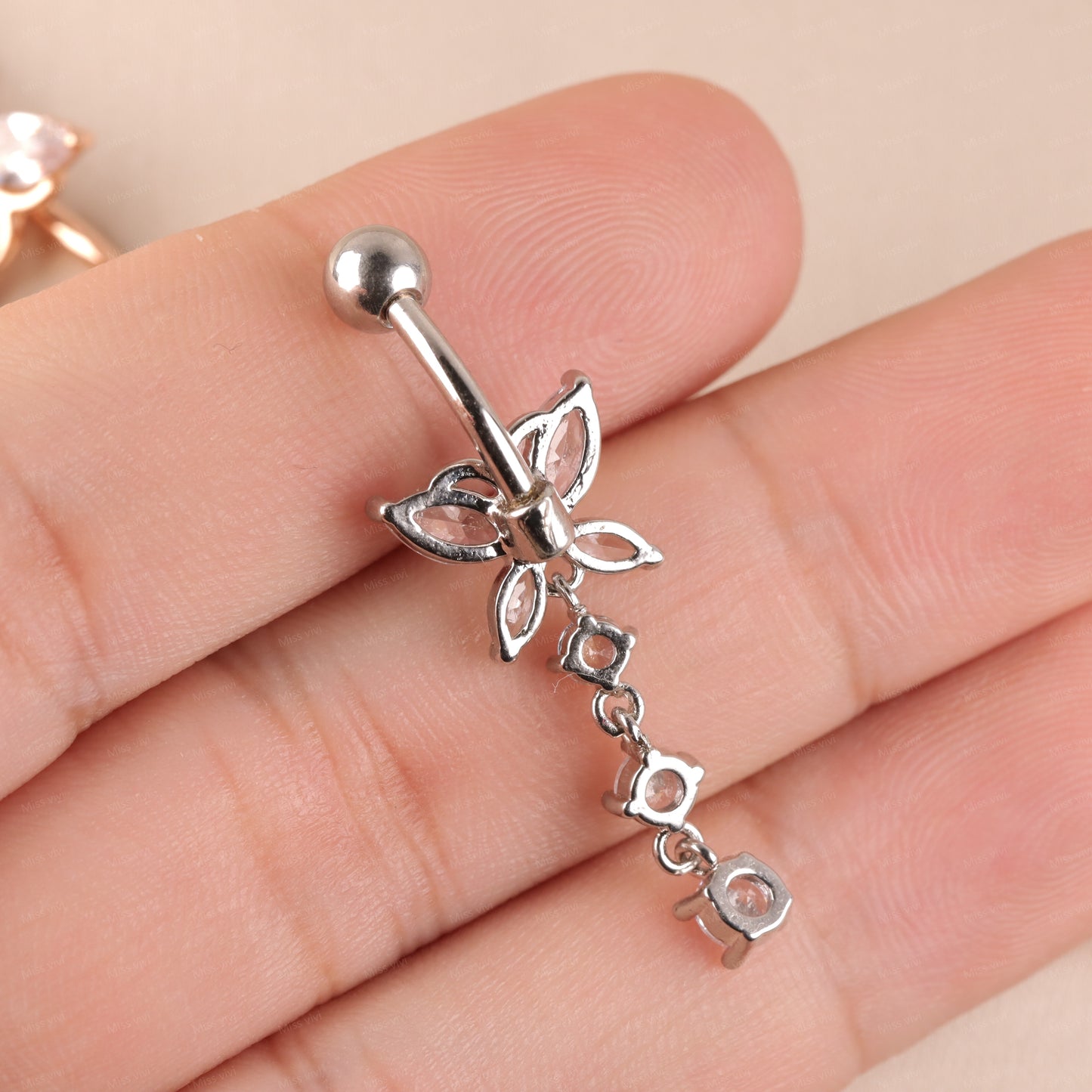 14G Surgical Steel Cystal Butterfly Belly Rings/ Zircon Dangle Navel Ring/ Butterfly Belly Piercing/ Belly Button Bar/ CZ Butterfly Jewelry Miss Vivi Jewelry