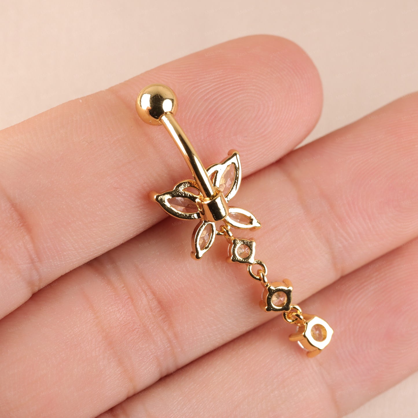 14G Surgical Steel Cystal Butterfly Belly Rings/ Zircon Dangle Navel Ring/ Butterfly Belly Piercing/ Belly Button Bar/ CZ Butterfly Jewelry Miss Vivi Jewelry