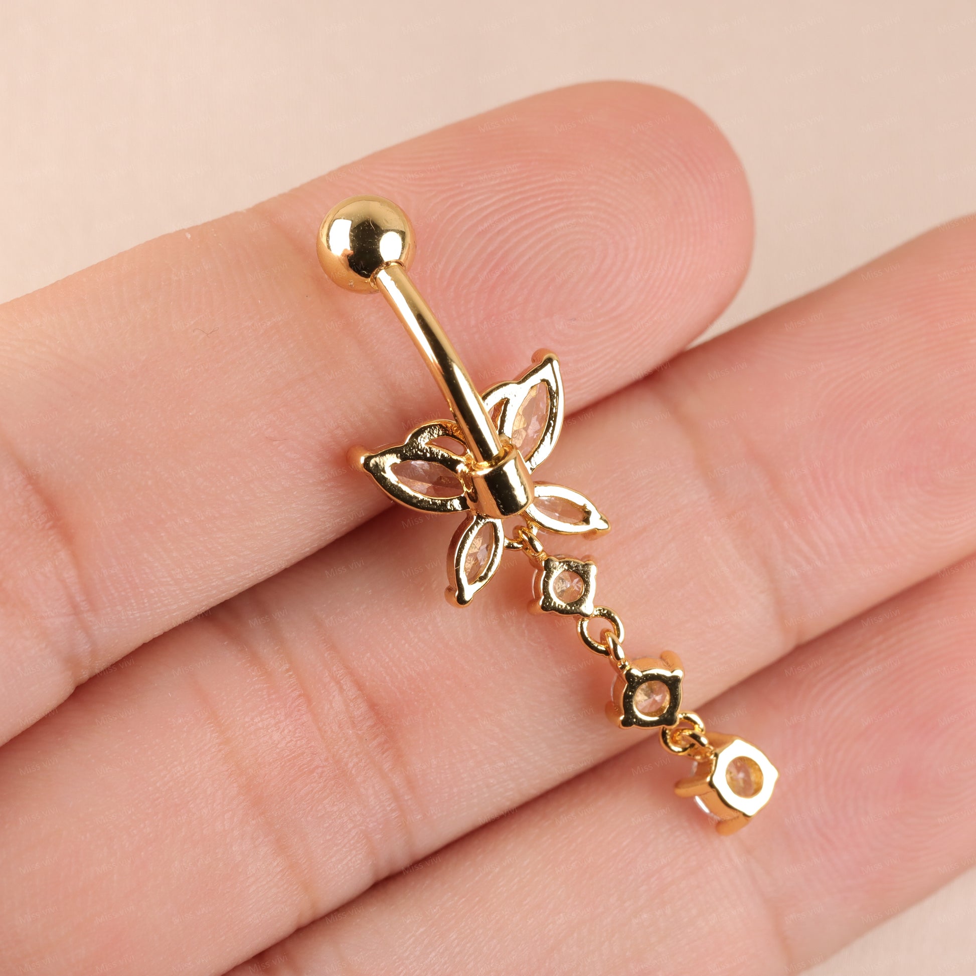 14G Surgical Steel Cystal Butterfly Belly Rings/ Zircon Dangle Navel Ring/ Butterfly Belly Piercing/ Belly Button Bar/ CZ Butterfly Jewelry Miss Vivi Jewelry
