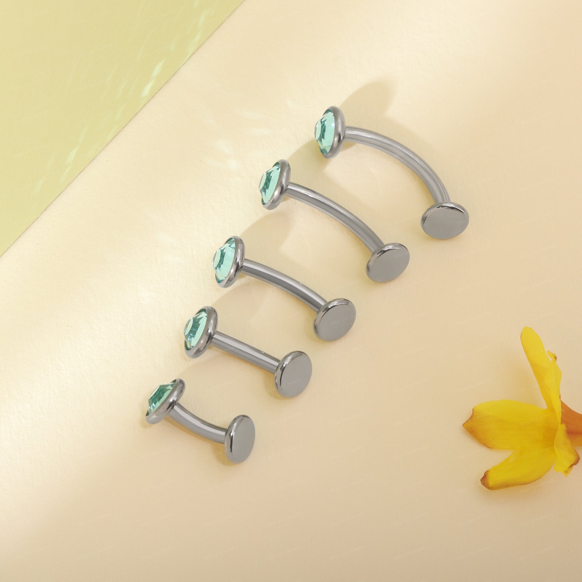 14G  F136 Titanium Blue CZ Fat Floating Belly Ring| Internally Threading Belly Bar| Blue CZ Belly Button Ring| Navel Ring 6/8/10/12/14mm Miss Vivi Jewelry