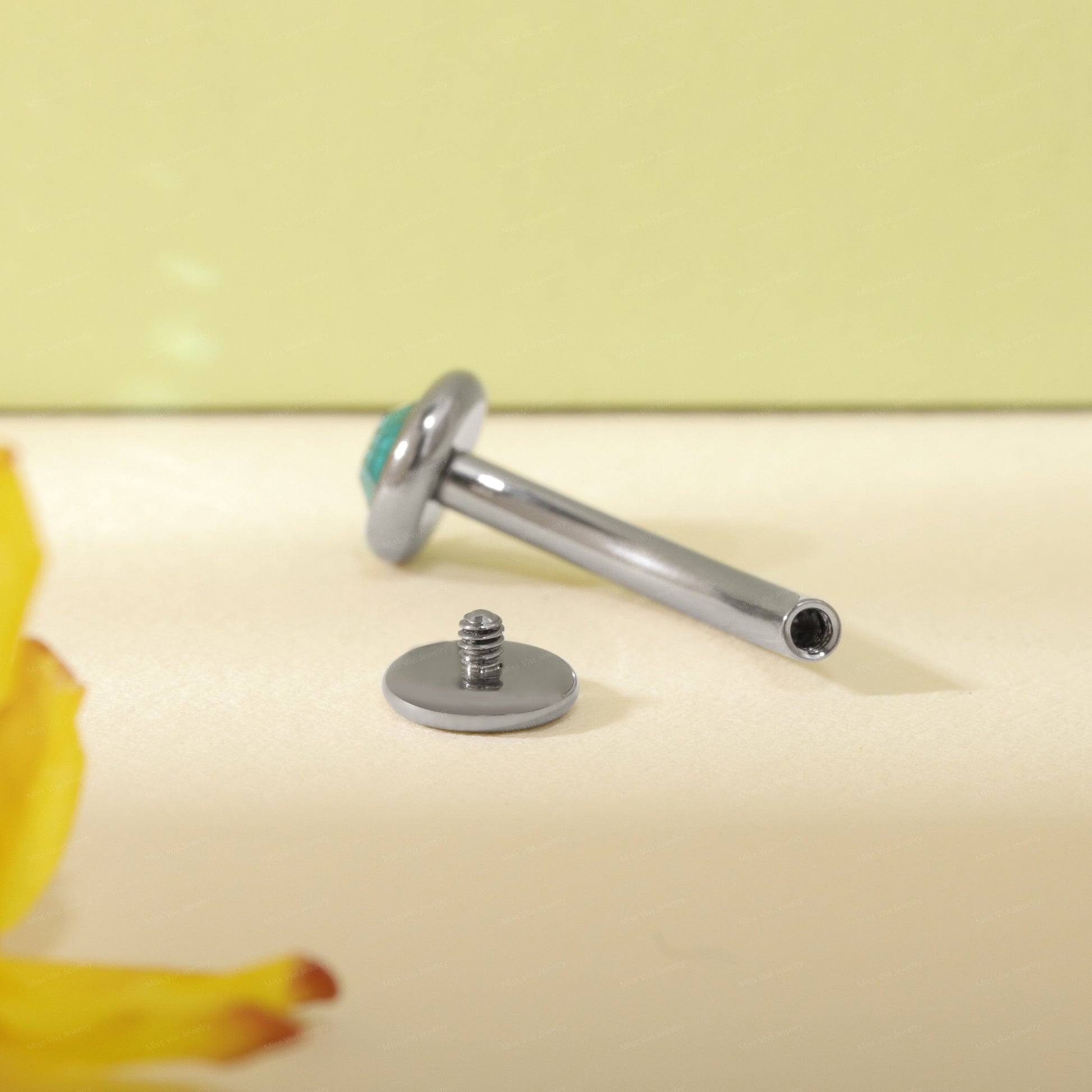 14G  F136 Titanium Blue CZ Fat Floating Belly Ring| Internally Threading Belly Bar| Blue CZ Belly Button Ring| Navel Ring 6/8/10/12/14mm Miss Vivi Jewelry