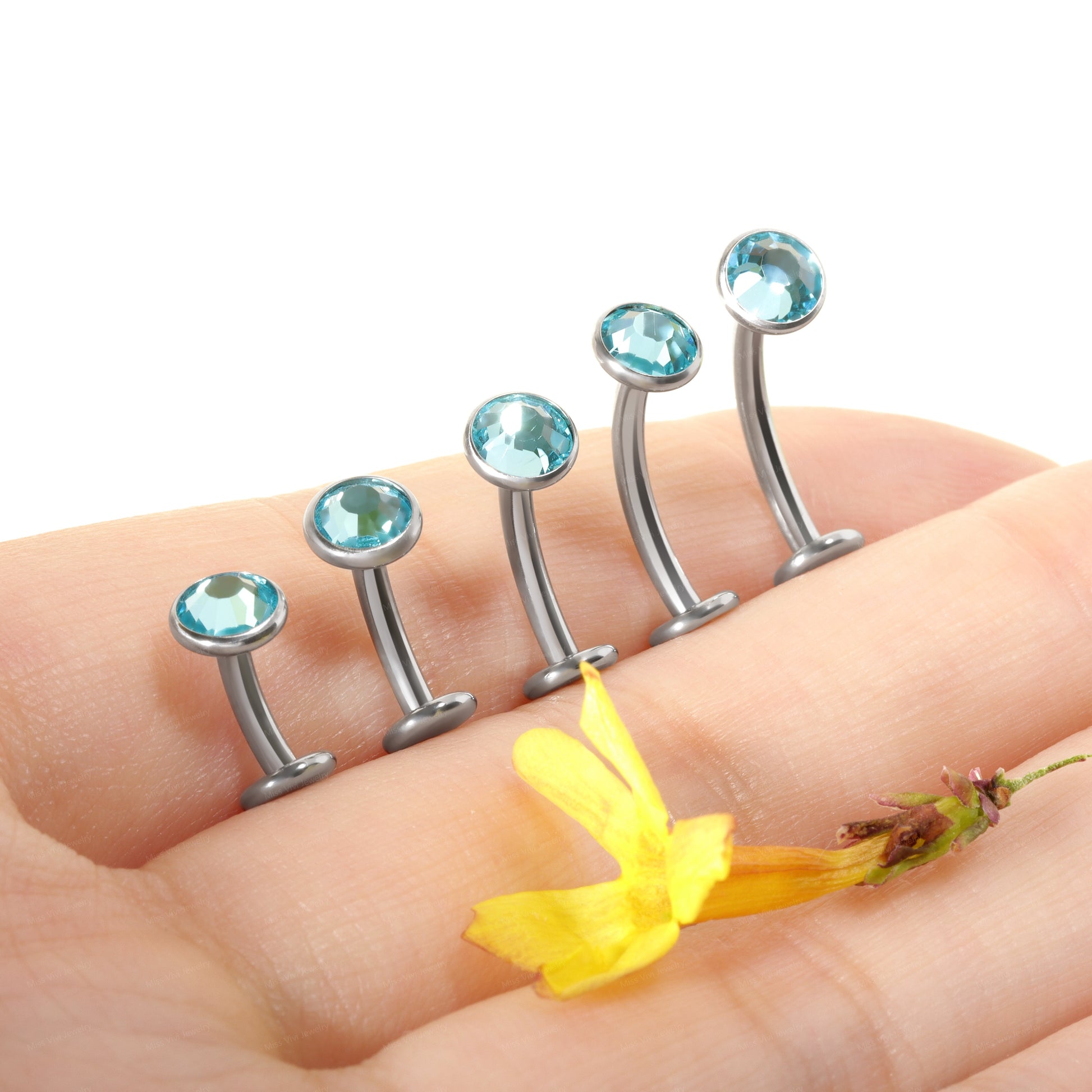 14G  F136 Titanium Blue CZ Fat Floating Belly Ring| Internally Threading Belly Bar| Blue CZ Belly Button Ring| Navel Ring 6/8/10/12/14mm Miss Vivi Jewelry