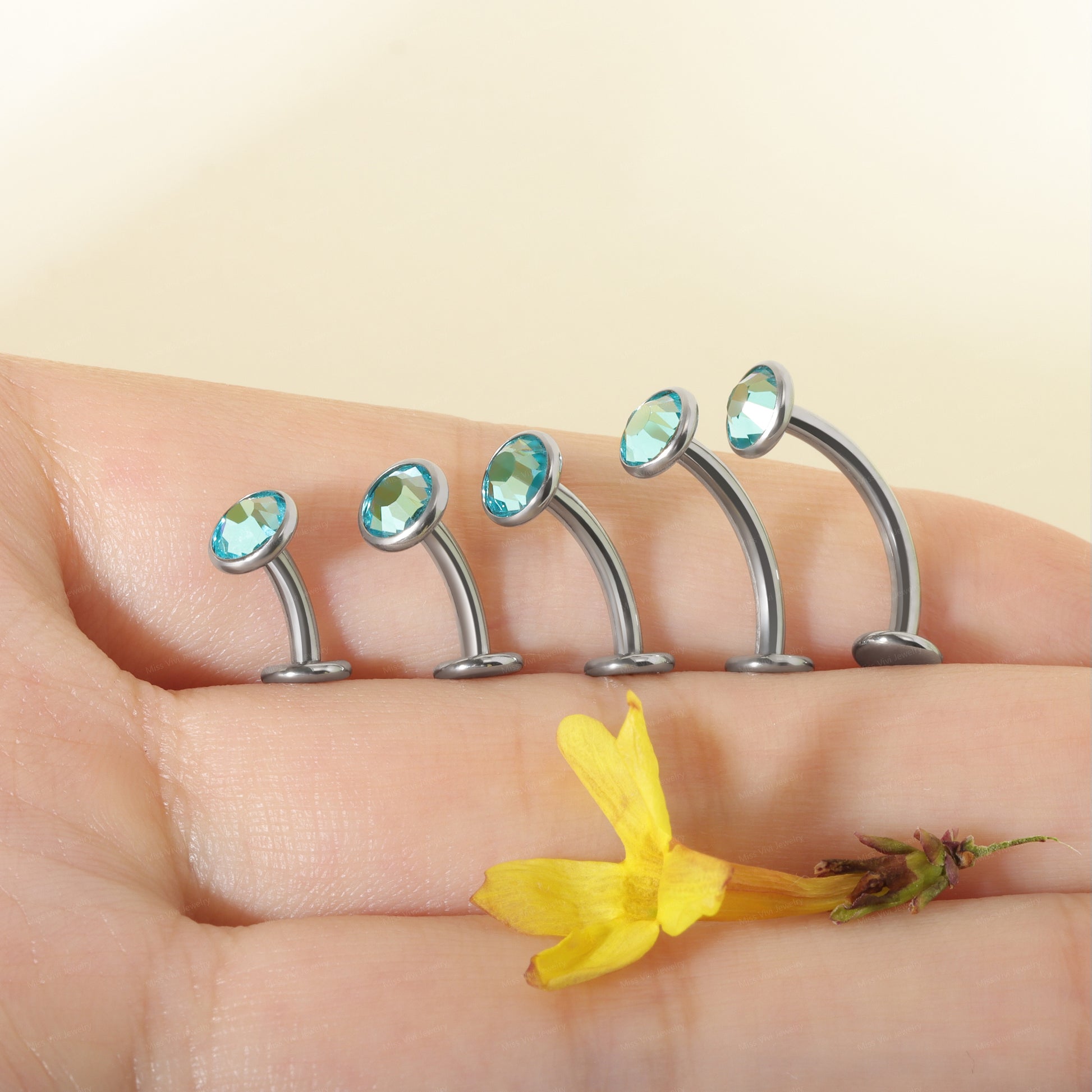 14G  F136 Titanium Blue CZ Fat Floating Belly Ring| Internally Threading Belly Bar| Blue CZ Belly Button Ring| Navel Ring 6/8/10/12/14mm Miss Vivi Jewelry