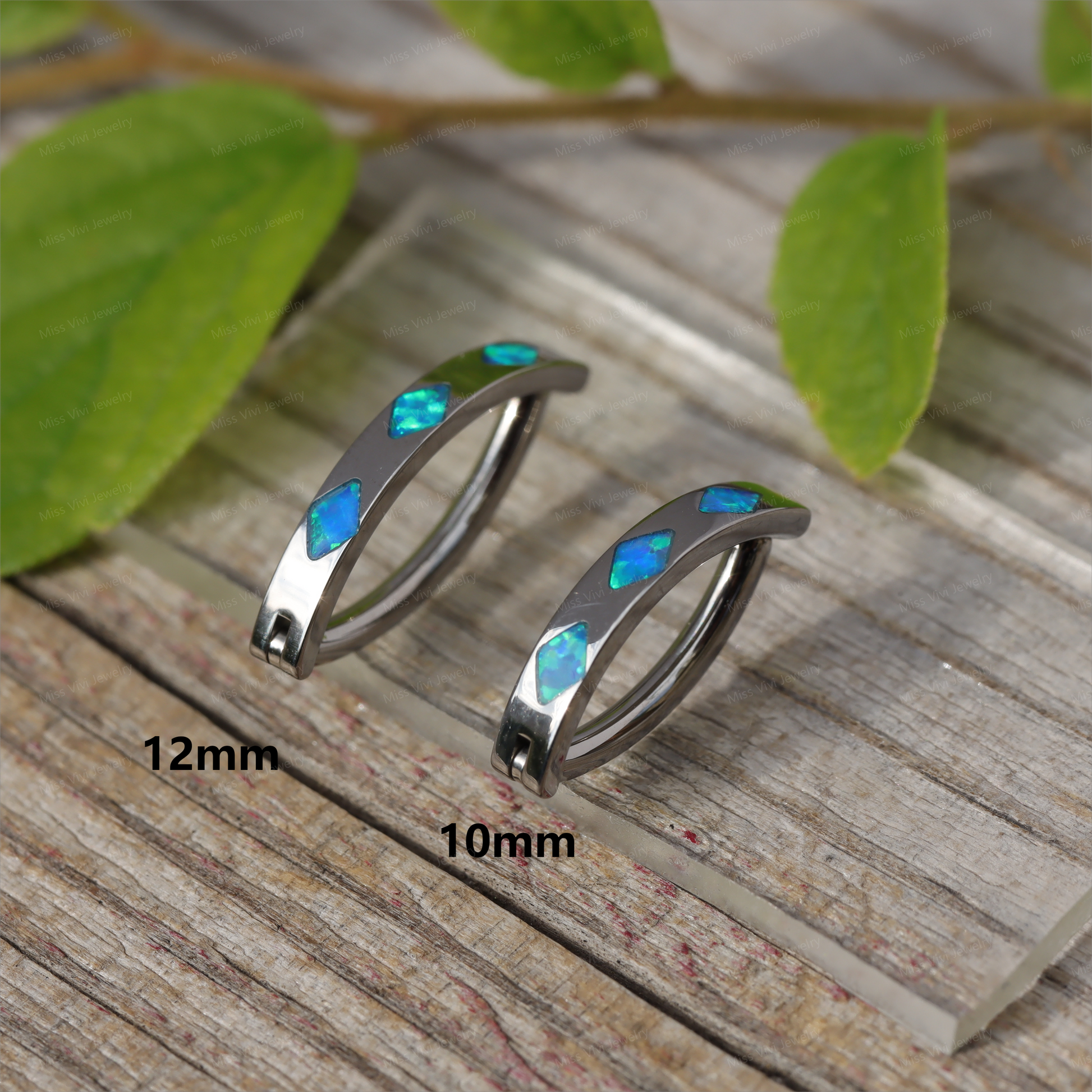 14G ASTM F136 Titanium Belly Button Clicker| Blue White Opal Navel Piercing Ring| Hinged Belly Ring|Navel Clicker|Curved Navel Barbell 1.6*10/12mm Miss Vivi Jewelry