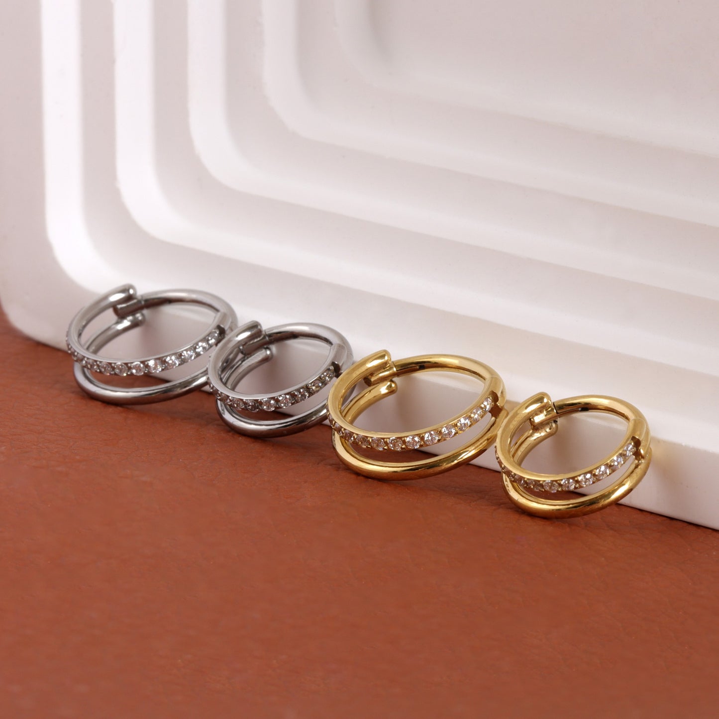 16G Titanium Double Line CZ Septum Ring/ Hinged Segment Design/ Daily Wear Nose Ring/ Gift Packaging