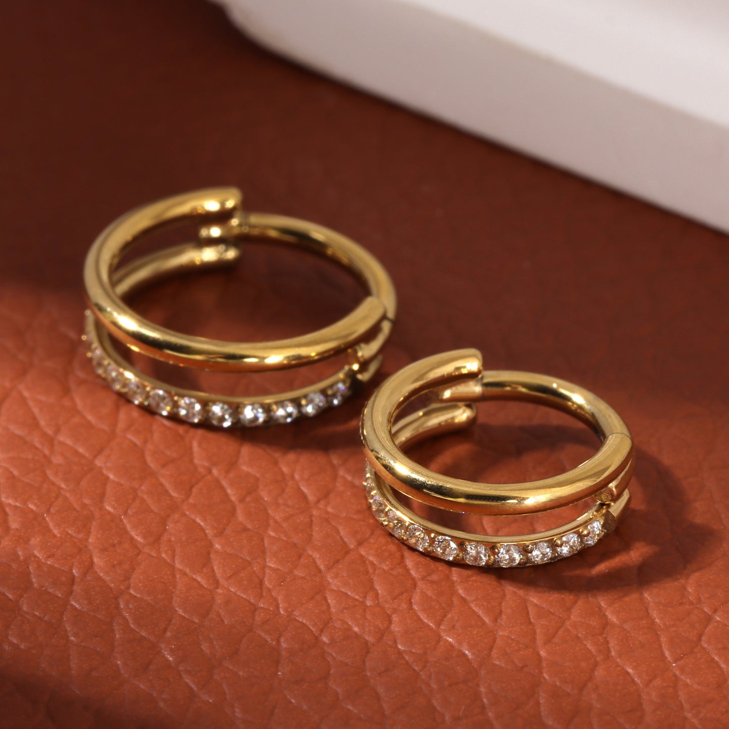 16G Titanium Double Line CZ Septum Ring/ Hinged Segment Design/ Daily Wear Nose Ring/ Gift Packaging