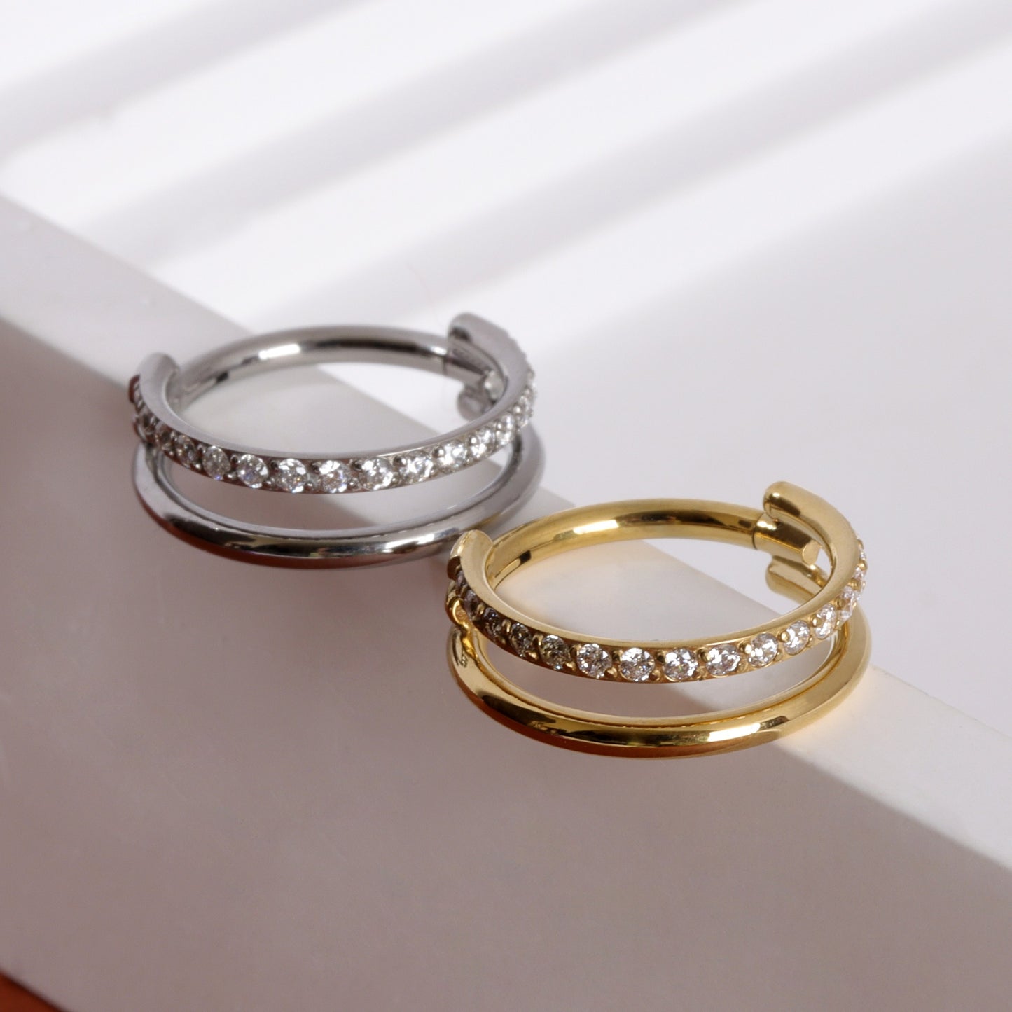 16G Titanium Double Line CZ Septum Ring/ Hinged Segment Design/ Daily Wear Nose Ring/ Gift Packaging