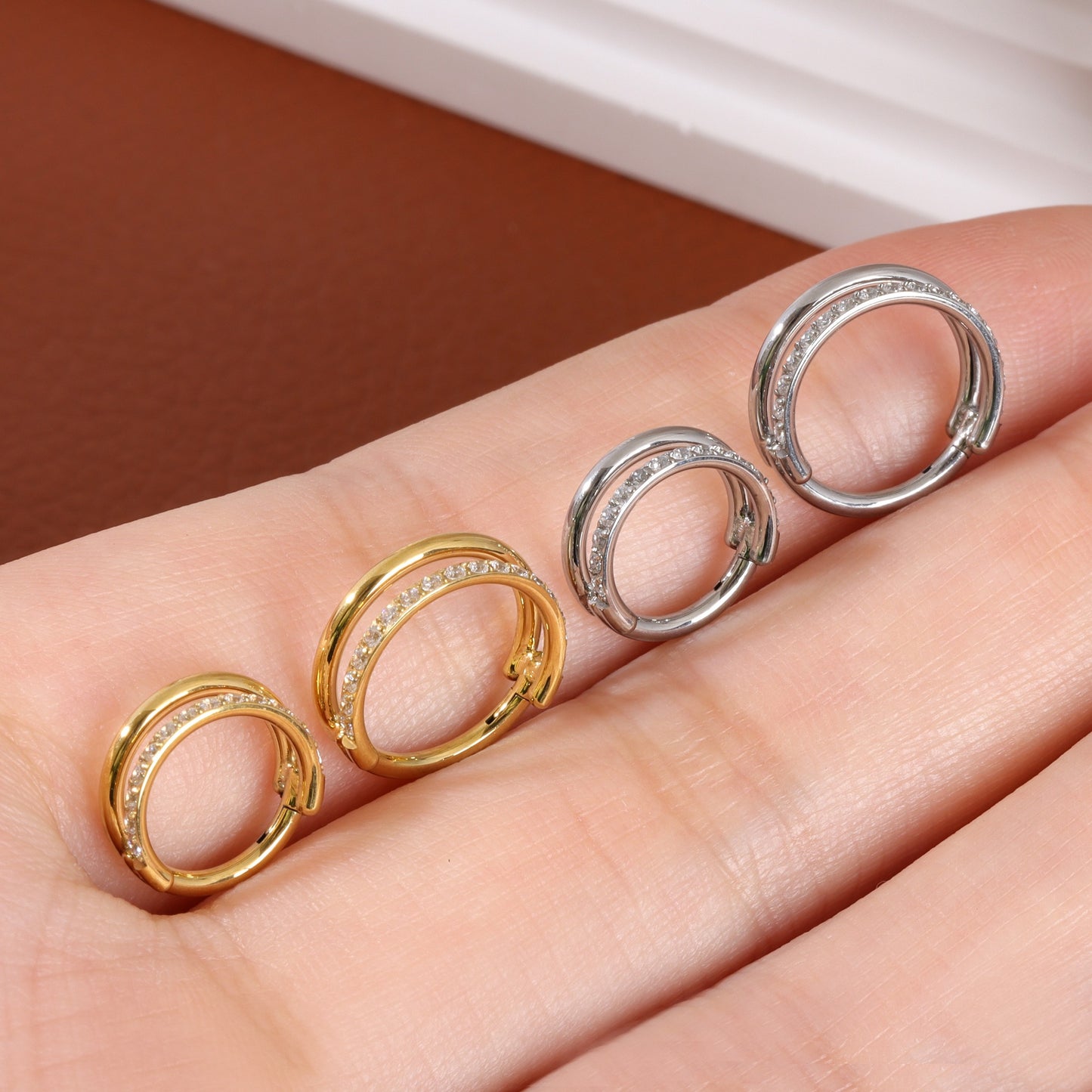 16G Titanium Double Line CZ Septum Ring/ Hinged Segment Design/ Daily Wear Nose Ring/ Gift Packaging
