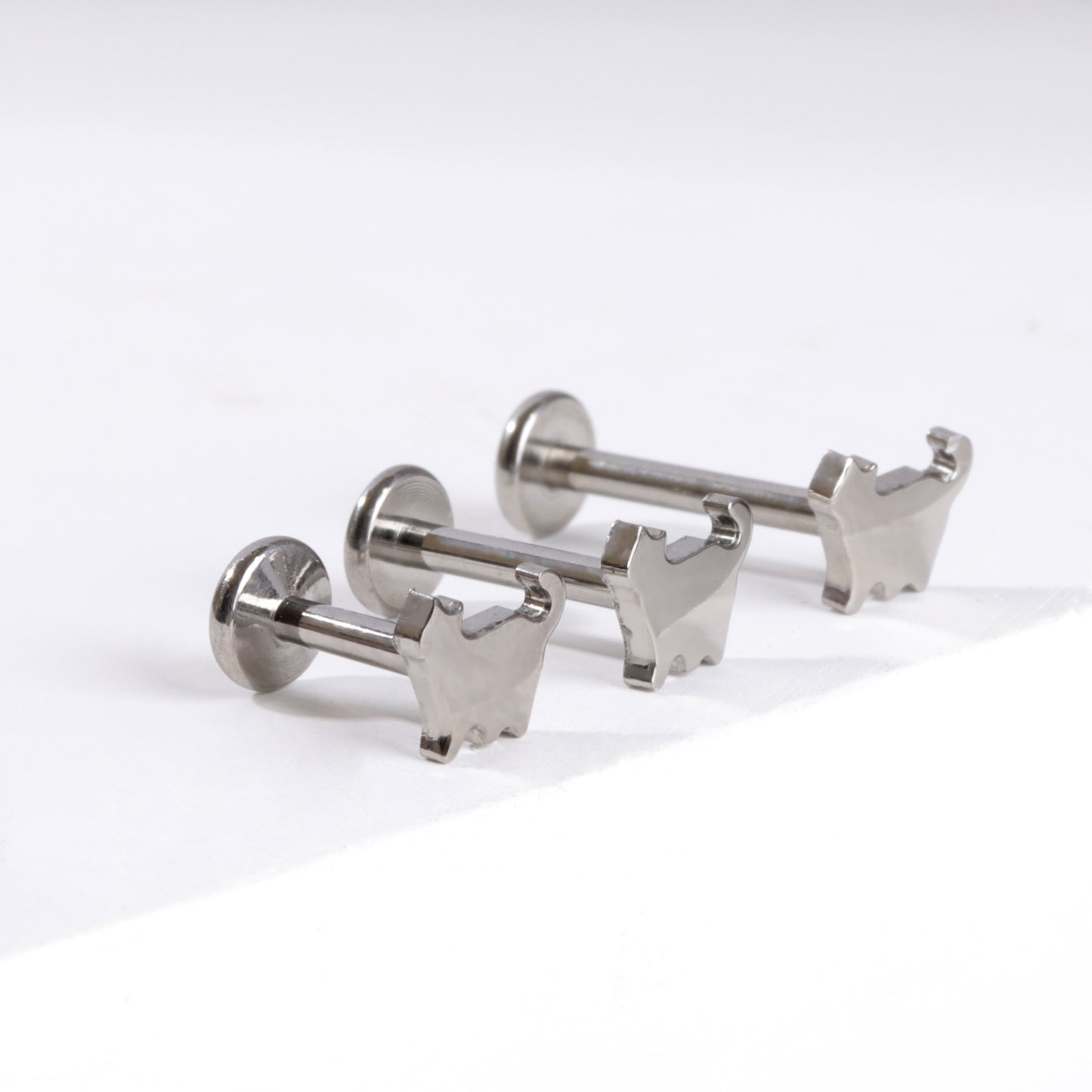 F-136 Titanium Cute Cat Stud Earring, 1.2*6/8/10mm, Internally Threaded Stud, Flat Back Earring, Cartilage Stud, Tragus Stud, Gift Packaged