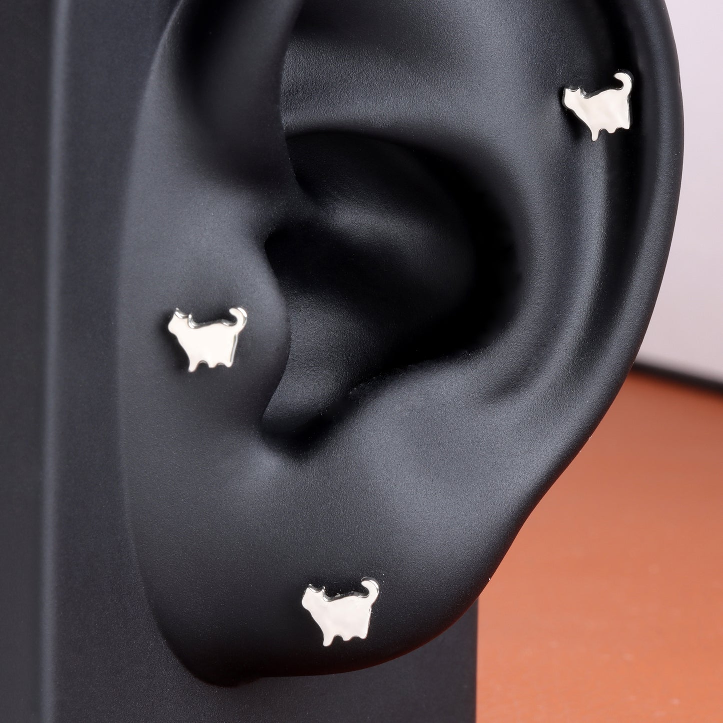F-136 Titanium Cute Cat Stud Earring, 1.2*6/8/10mm, Internally Threaded Stud, Flat Back Earring, Cartilage Stud, Tragus Stud, Gift Packaged