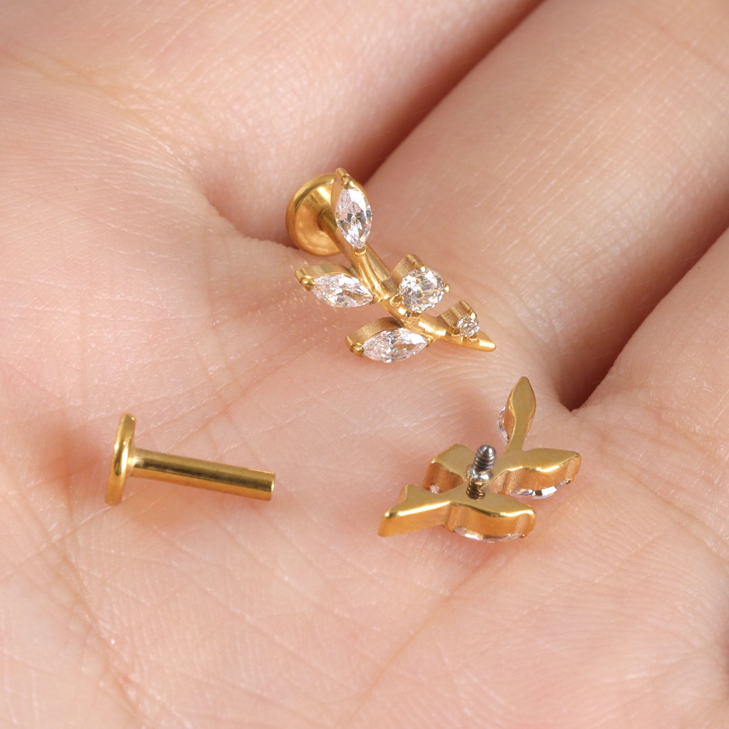 F-136 Titanium Branch Stud Earring, 1.2*6/8mm, Internally Threaded Stud, Flat Back Earring, Cartilage Stud, Tragus Stud, Gift Packaged