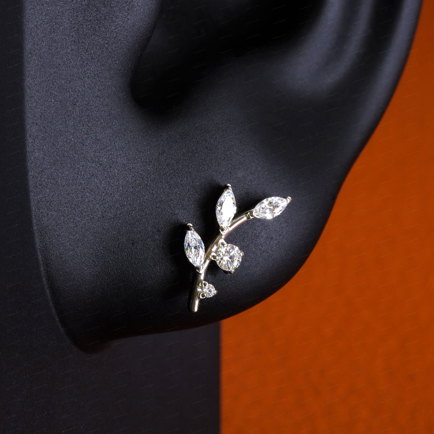 F-136 Titanium Branch Stud Earring, 1.2*6/8mm, Internally Threaded Stud, Flat Back Earring, Cartilage Stud, Tragus Stud, Gift Packaged