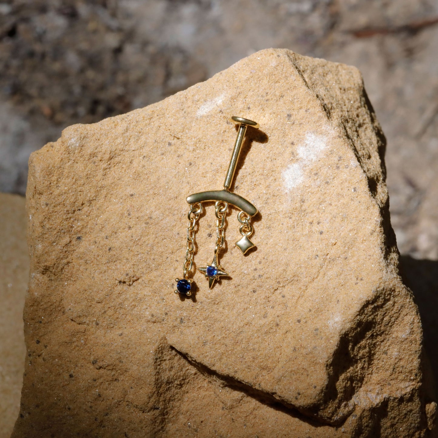 Designed for vertical helix piercings/ 925 Silver Helix Chain Earring 18K Plated/ Star Dangle Earring/ Threadless Push In Hidden Rook Stud