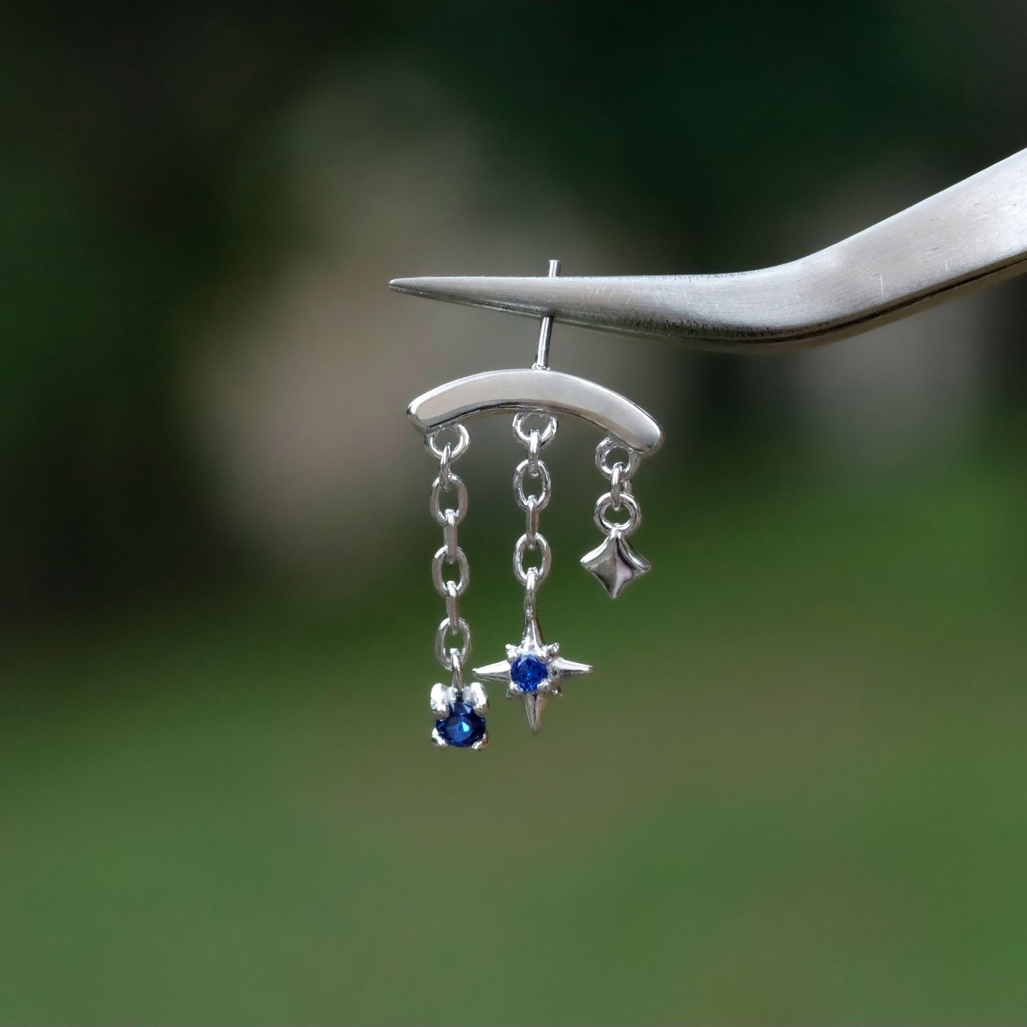 Designed for vertical helix piercings/ 925 Silver Helix Chain Earring 18K Plated/ Star Dangle Earring/ Threadless Push In Hidden Rook Stud