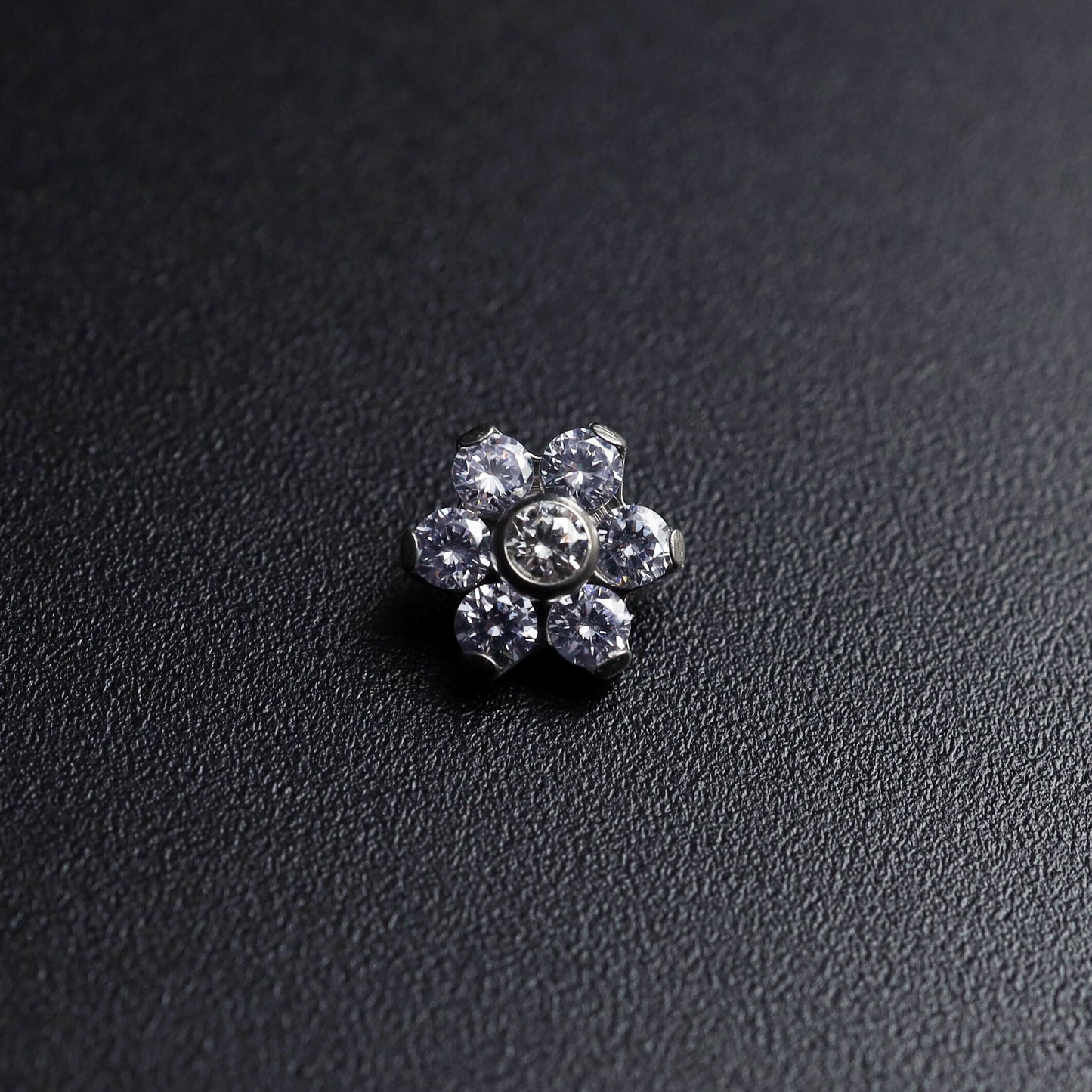 16G F136 Titanium Internally Threaded Opal/ CZ Flower Cartilage Stud/ Flat Back Labret/ Flower Tragus/ Floral Helix Earring/ Medusa Piercing Miss Vivi Jewelry