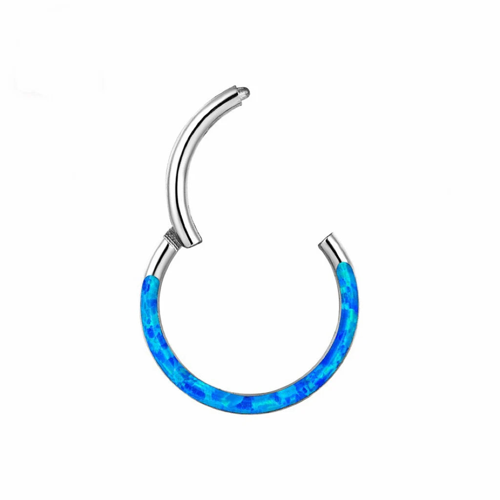 16G-Implant Grade Titanium Fire Opal Lined Front Facing Seamless Clicker Hoop/ Opal Septum Hoop/ Hinged Hoop Earring/ Daith Ring1.2*8/10mm Miss Vivi Jewelry