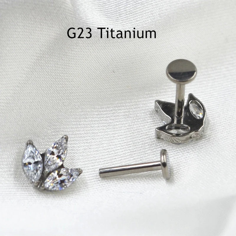 16G 6/8/10MM F136 Titamiun Internally Threaded Labret Stud/ Flat Back Stud/ Implant Grade Titanium Cartilage Earrings/ Horse Eyes CZ Jewelry Miss Vivi Jewelry
