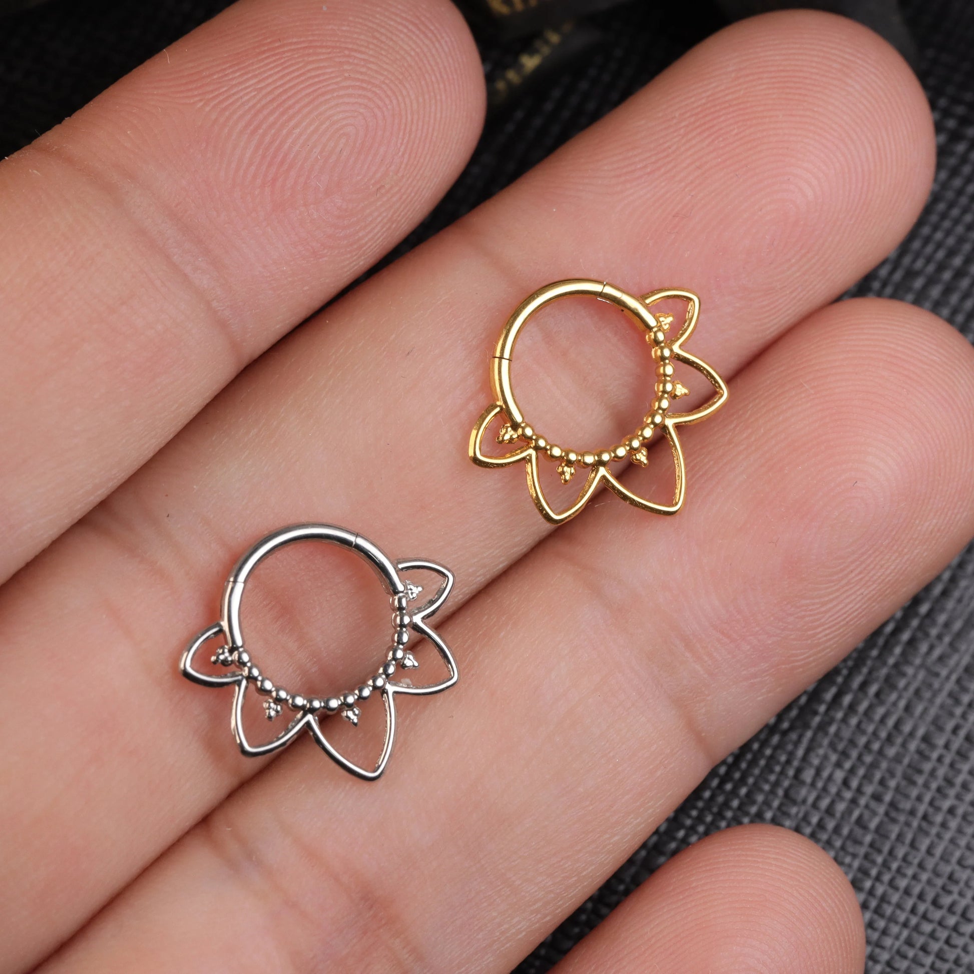 16G 316L Floral Daith Clicker/ Daith Jewelry Surgical Steel/ Daith Piercing/ Daith Hoop Silver/ Hinged Daith Earring/ Daith Ring 1.2*8/10mm Miss Vivi Jewelry