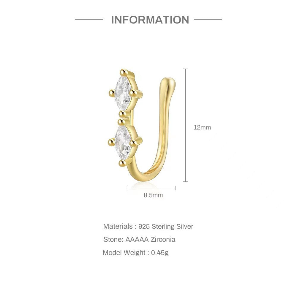 S925 Sterling Silver Faux Nose Ring/ Non-piercing Nose Ring/ Unique Nose Clip/ Nose Cuff/ CZ Fake Nose Ring/ No Pierced Nose Clip/ Nose Ring Miss Vivi Jewelry
