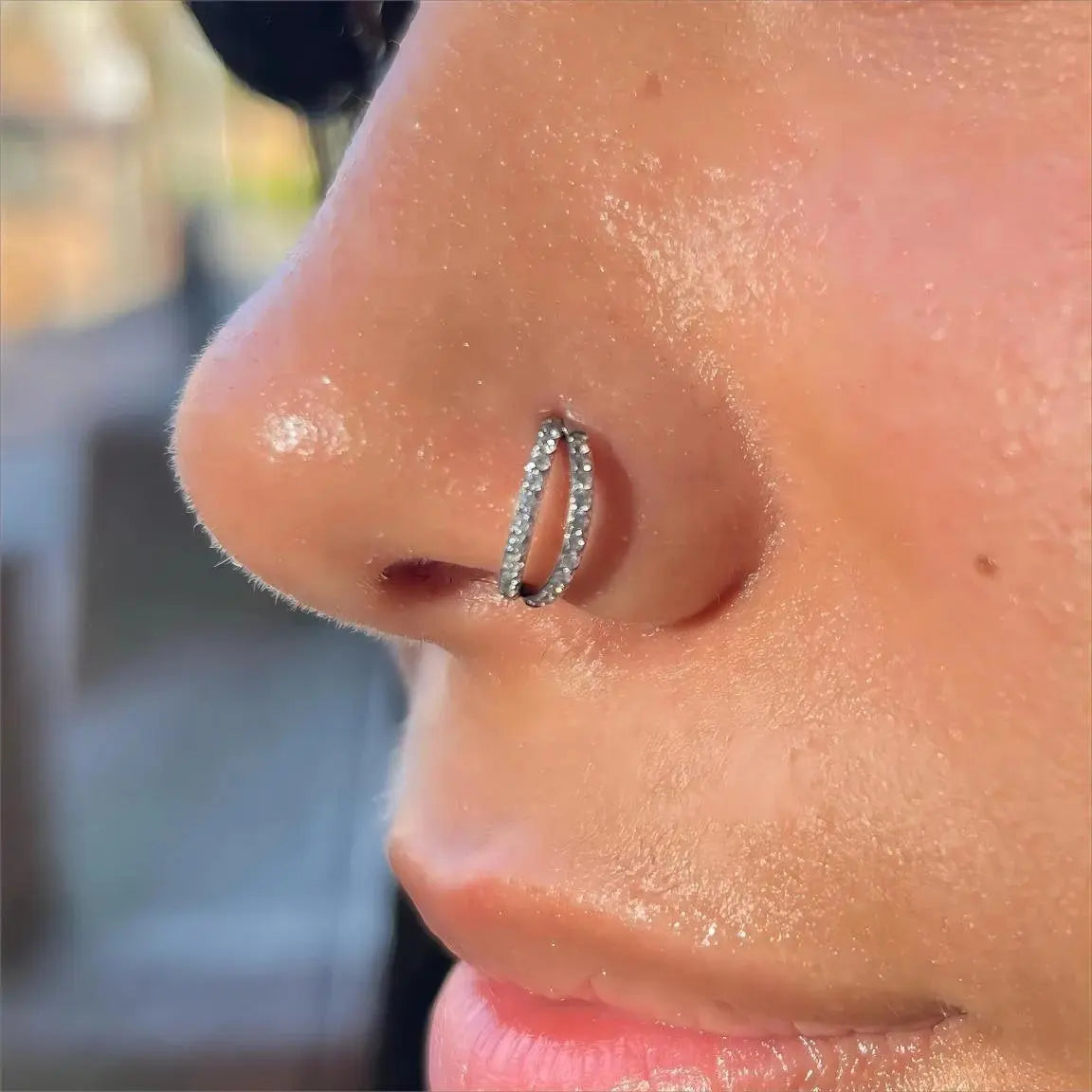 18G Surgical Steel CZ Double Nostril Ring/ Hinged Nose Hoop/ Shine Nose Clicker/ Steel Nostril Jewelry/1.0 Nose Piercing 1.0*8mm Silver Gold Miss Vivi Jewelry