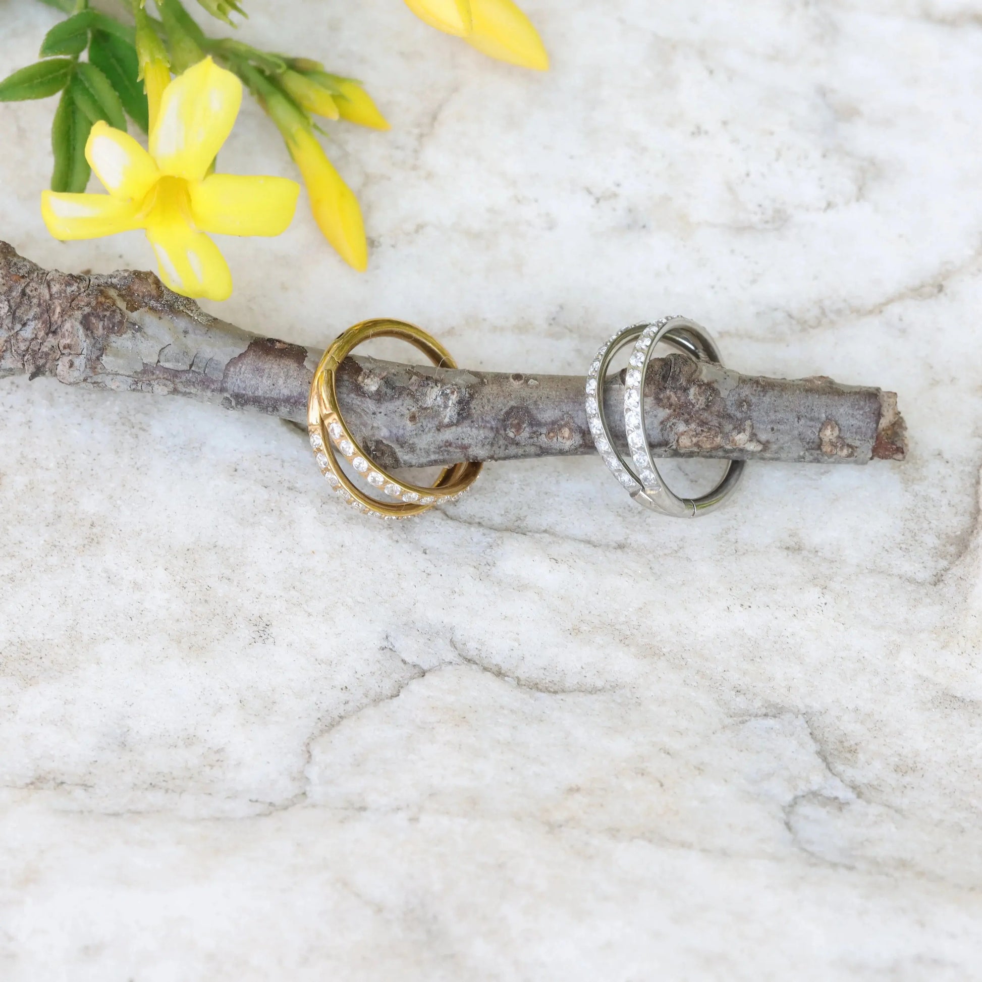 18G Surgical Steel CZ Double Nostril Ring/ Hinged Nose Hoop/ Shine Nose Clicker/ Steel Nostril Jewelry/1.0 Nose Piercing 1.0*8mm Silver Gold Miss Vivi Jewelry