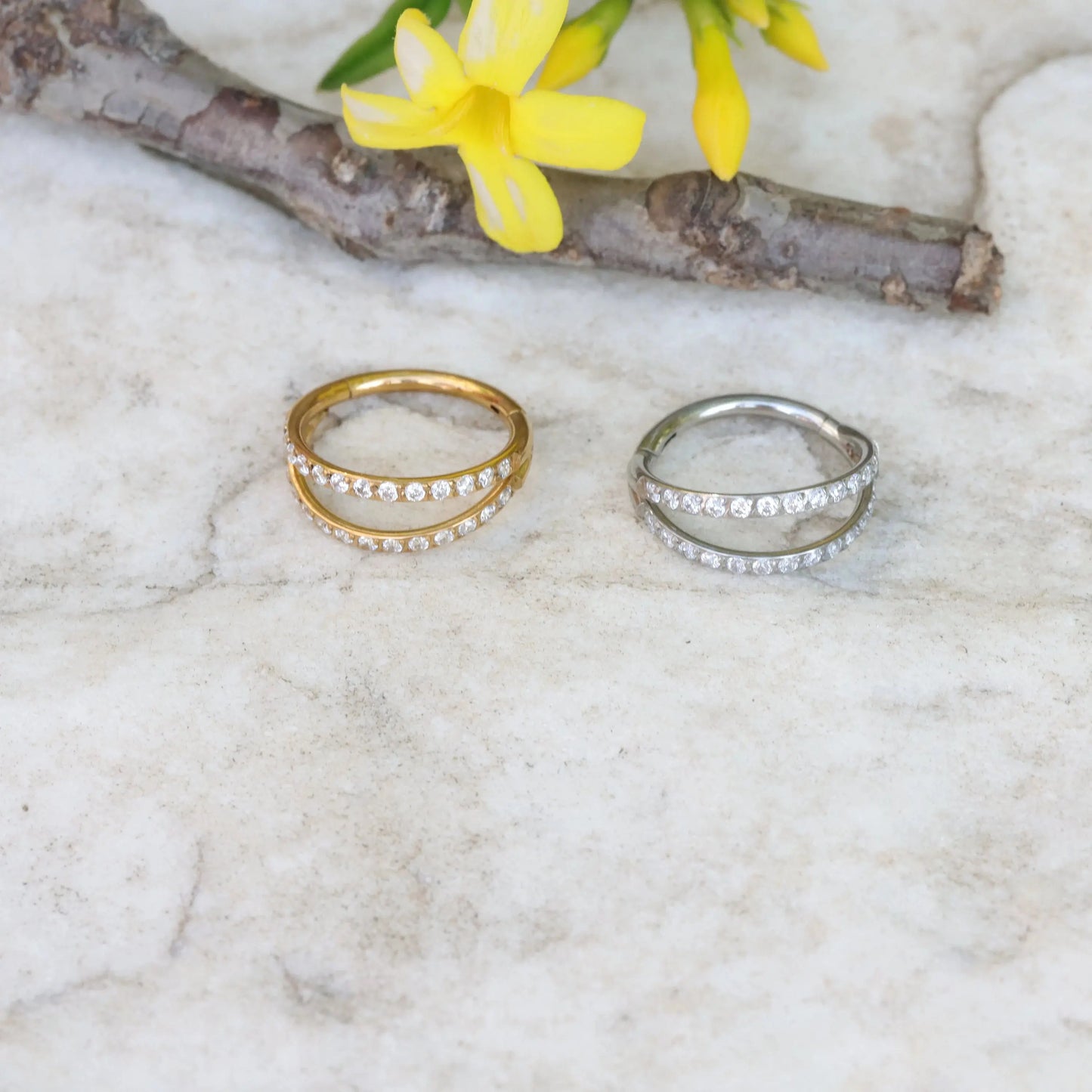 18G Surgical Steel CZ Double Nostril Ring/ Hinged Nose Hoop/ Shine Nose Clicker/ Steel Nostril Jewelry/1.0 Nose Piercing 1.0*8mm Silver Gold Miss Vivi Jewelry