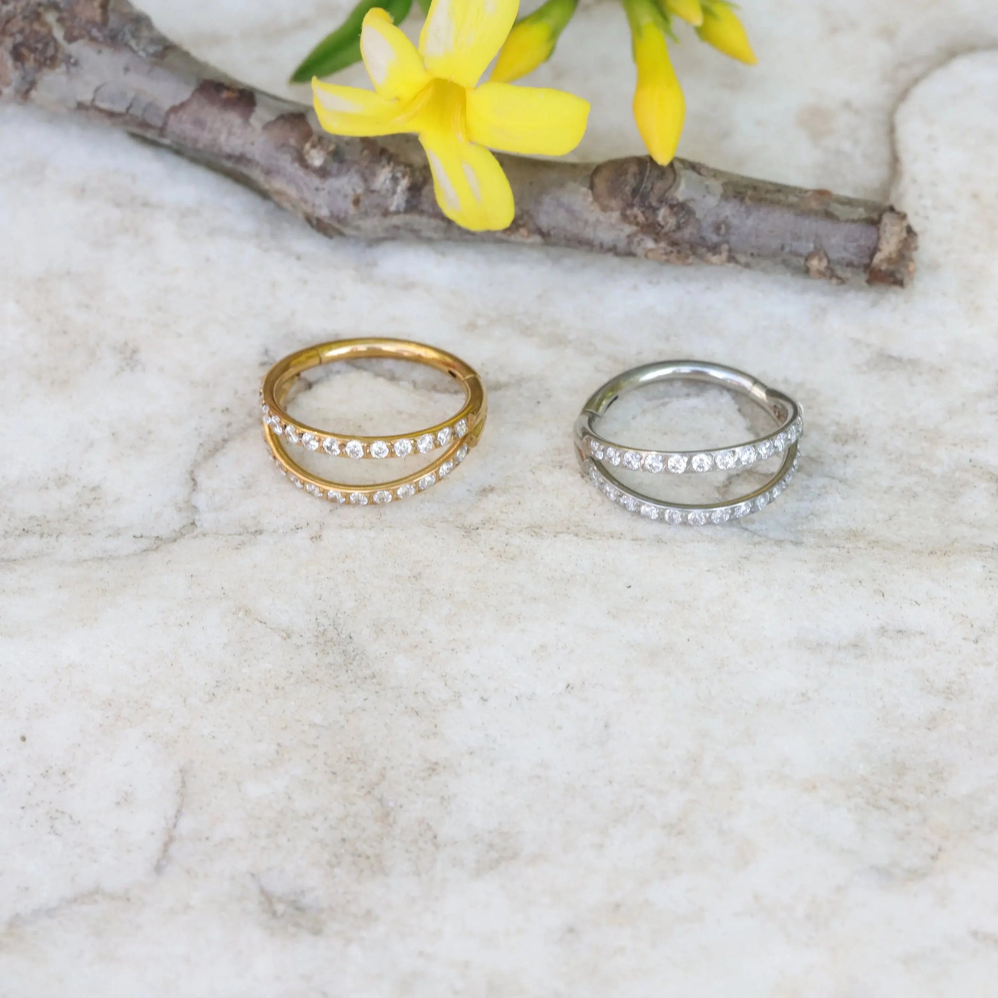 18G Surgical Steel CZ Double Nostril Ring/ Hinged Nose Hoop/ Shine Nose Clicker/ Steel Nostril Jewelry/1.0 Nose Piercing 1.0*8mm Silver Gold Miss Vivi Jewelry