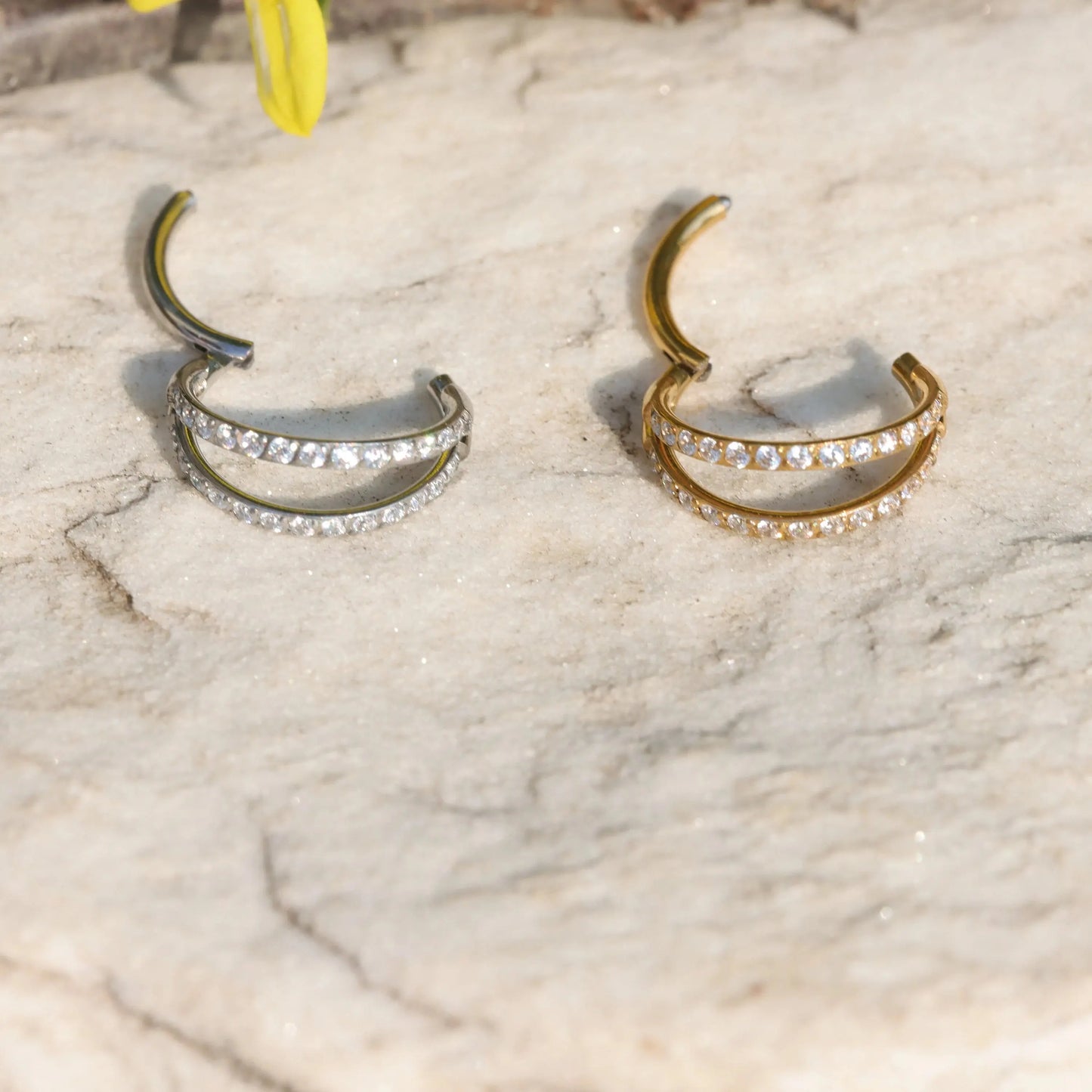 18G Surgical Steel CZ Double Nostril Ring/ Hinged Nose Hoop/ Shine Nose Clicker/ Steel Nostril Jewelry/1.0 Nose Piercing 1.0*8mm Silver Gold Miss Vivi Jewelry