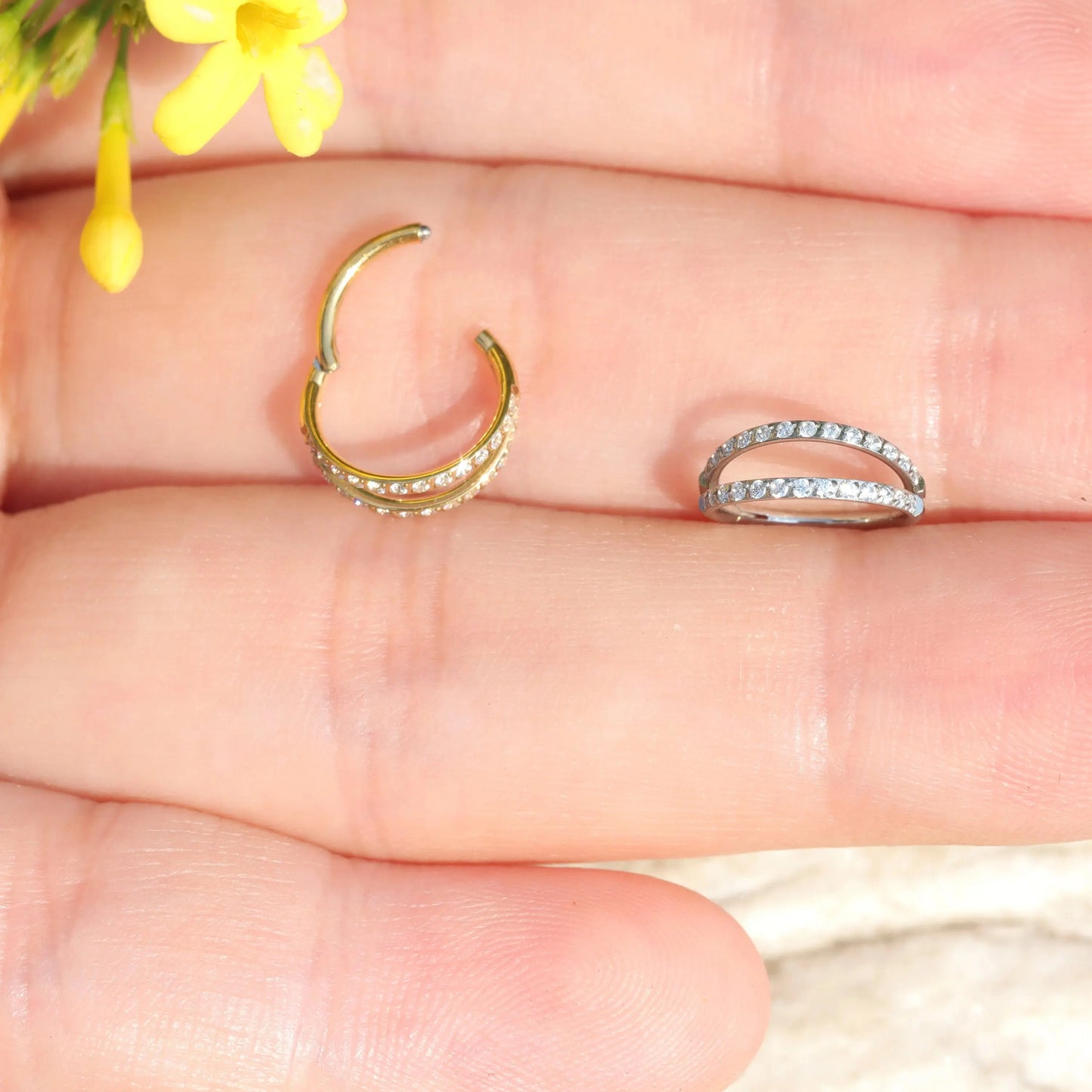 18G Surgical Steel CZ Double Nostril Ring/ Hinged Nose Hoop/ Shine Nose Clicker/ Steel Nostril Jewelry/1.0 Nose Piercing 1.0*8mm Silver Gold Miss Vivi Jewelry