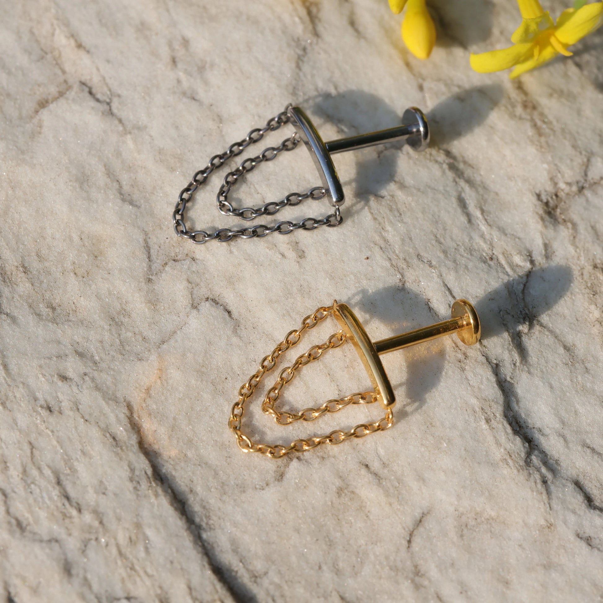 16G ASTM F136 Internally Threaded Hidden Helix Chain/ Flat Back Earring/ Dangle Helix Stud/ Titanium Helix Earring/ 1.2*8mm Silver/ Gold Miss Vivi Jewelry