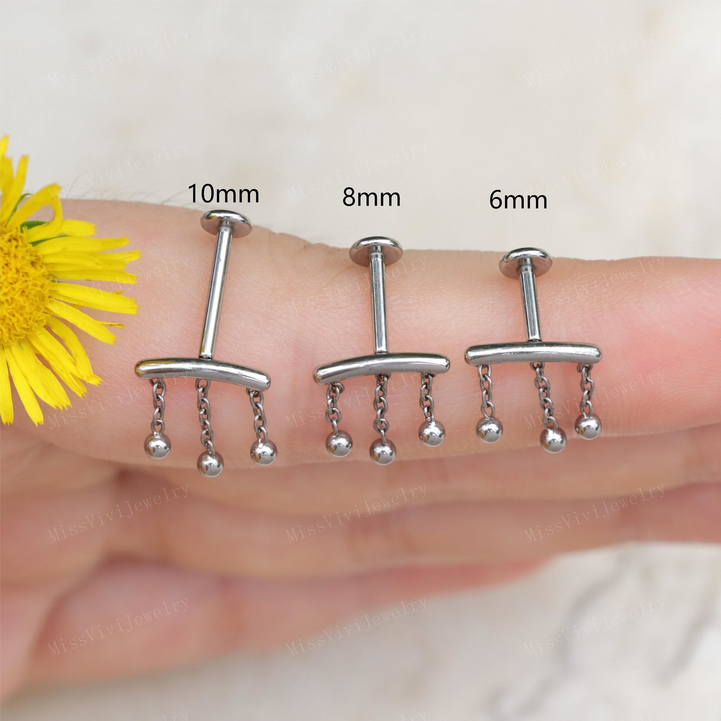 16G ASTM F136 Titanium Flat Back Stud, Tiny Stud Earrings, Titanium Helix Stud, Dangle Cartilage Earring, Silver Drop Earring 1.2*6/8/10mm Miss Vivi Jewelry